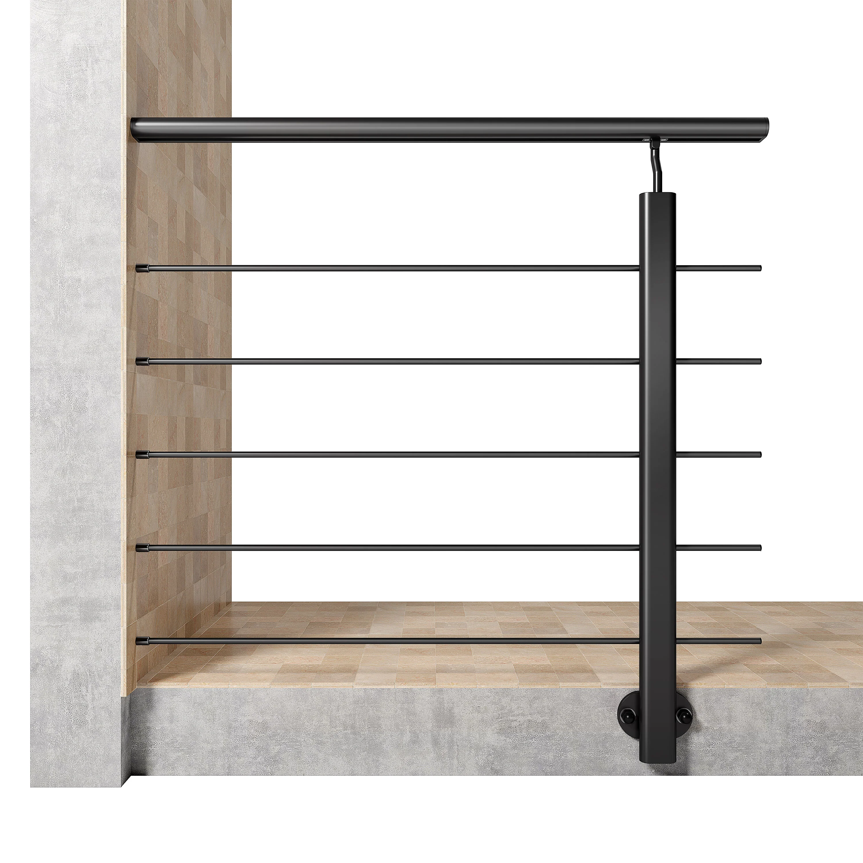 Ringhiera Parapetto in Alluminio Nero Opaco o Argento Opaco L. 100/150/200 cm a Montaggio a Parete, con supporto di collegamento a Parete - Image 14