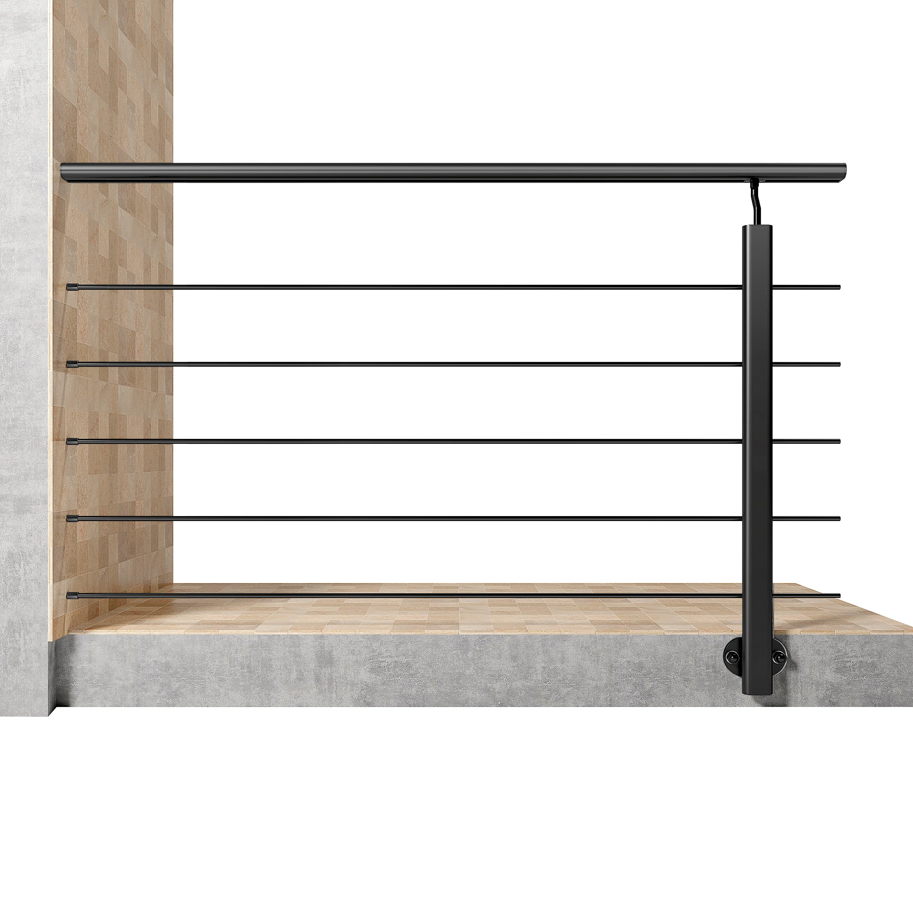 Ringhiera Parapetto in Alluminio Nero Opaco o Argento Opaco L. 100/150/200 cm a Montaggio a Parete, con supporto di collegamento a Parete - Image 15