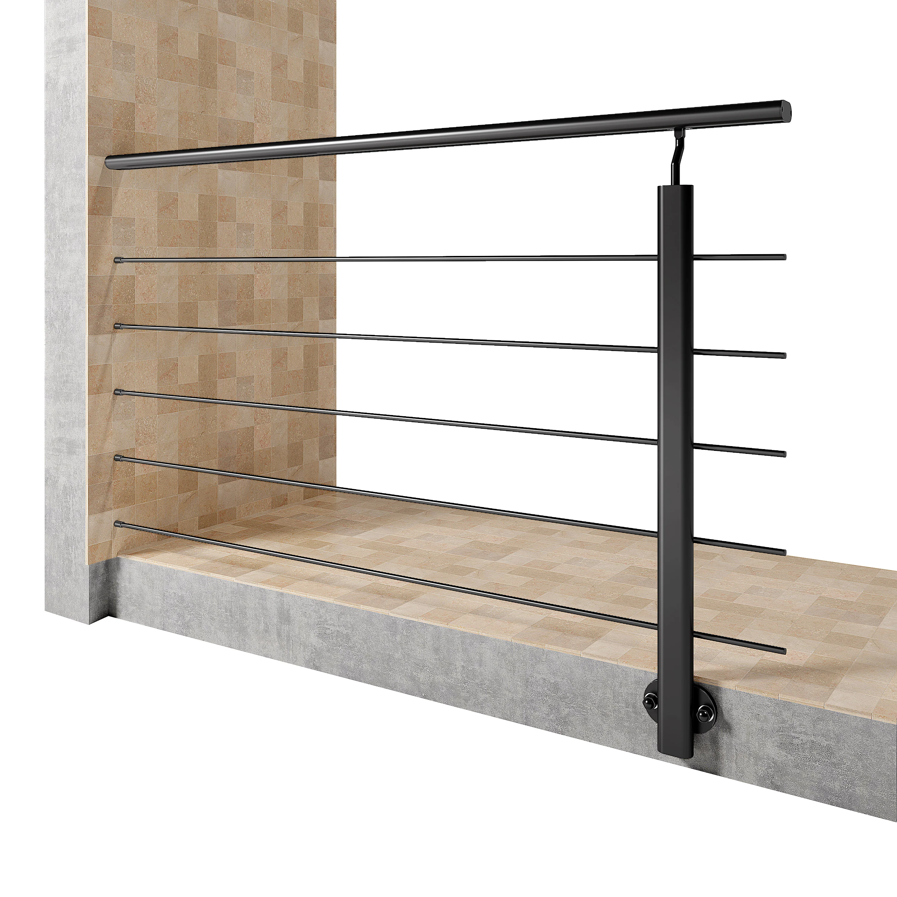 Ringhiera Parapetto in Alluminio Nero Opaco o Argento Opaco L. 100/150/200 cm a Montaggio a Parete, con supporto di collegamento a Parete - Image 3