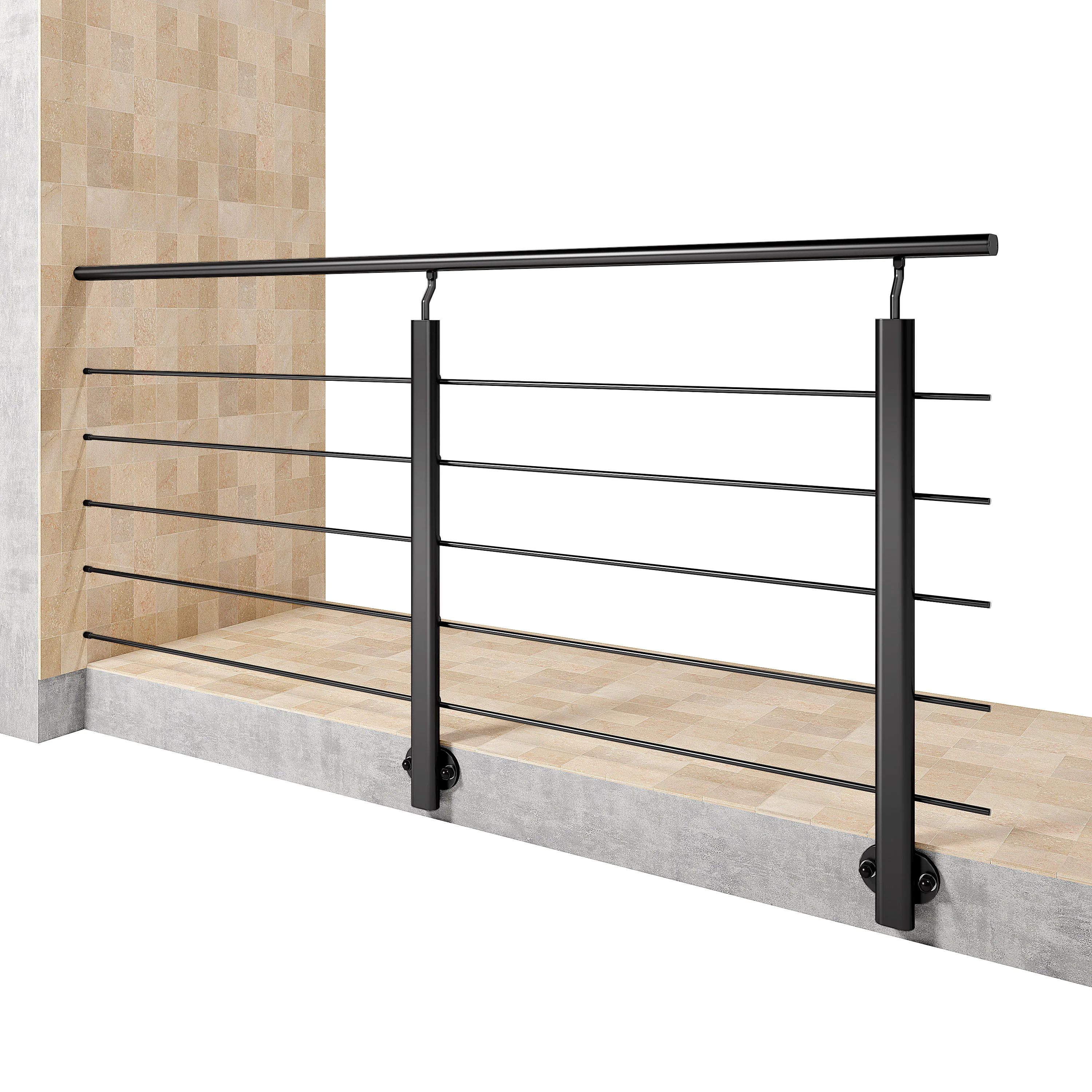 Ringhiera Parapetto in Alluminio Nero Opaco o Argento Opaco L. 100/150/200 cm a Montaggio a Parete, con supporto di collegamento a Parete - Image 4