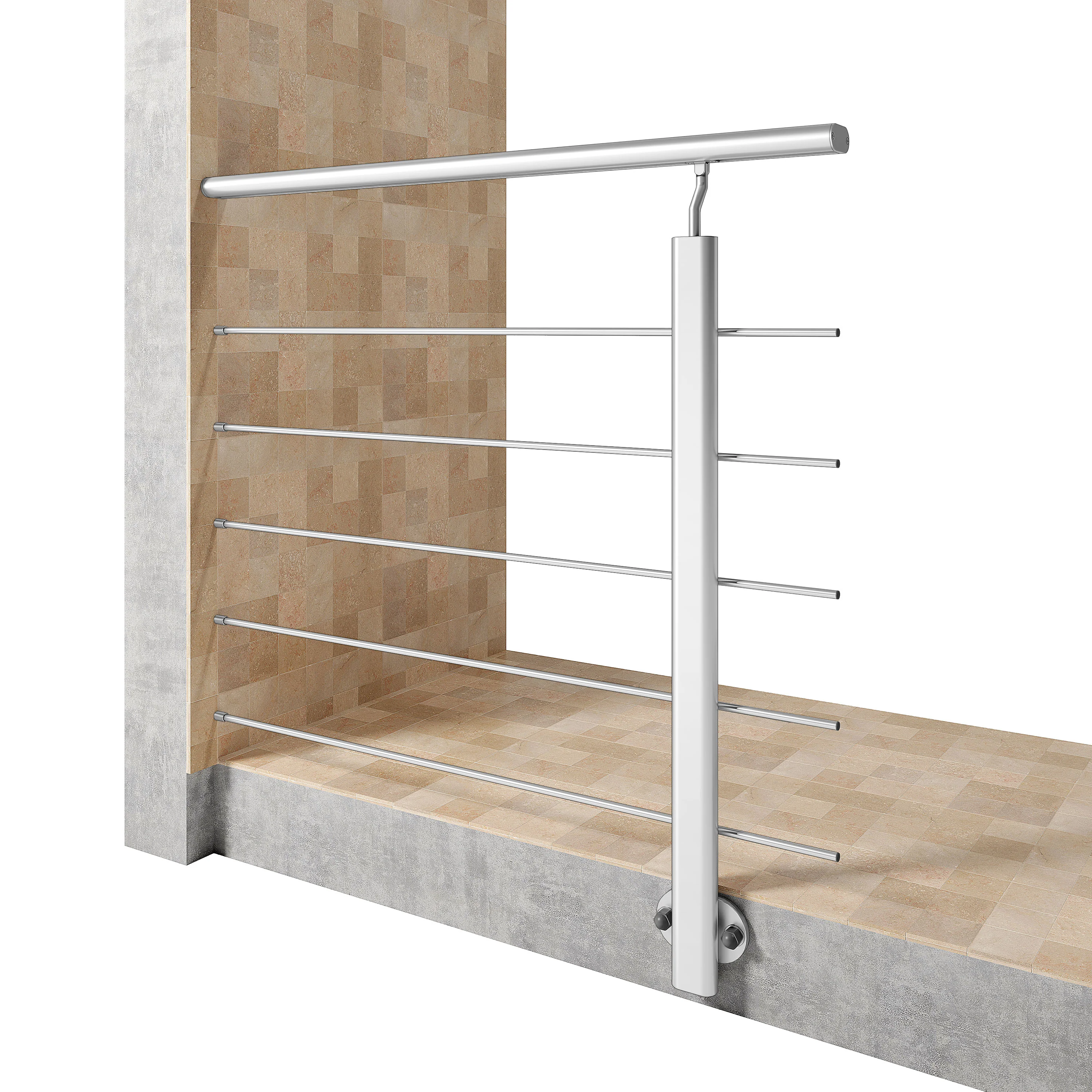 Ringhiera Parapetto in Alluminio Nero Opaco o Argento Opaco L. 100/150/200 cm a Montaggio a Parete, con supporto di collegamento a Parete - Image 8