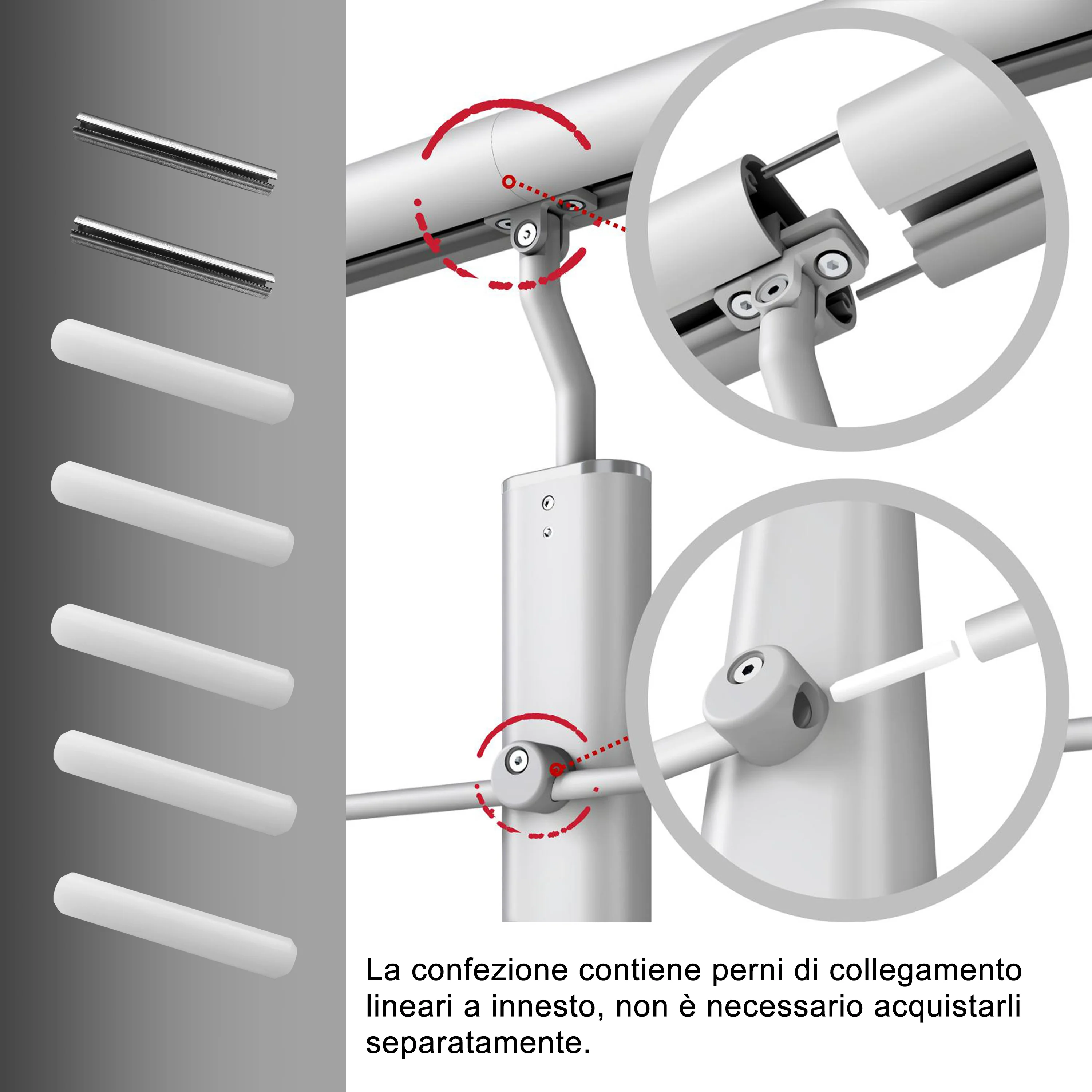 Ringhiera Balaustra in Alluminio Nero Opaco o Argento Opaco L. 100/150/200 cm a Montaggio a Pavimento, con Supporto di Collegamento a Parete - Image 12