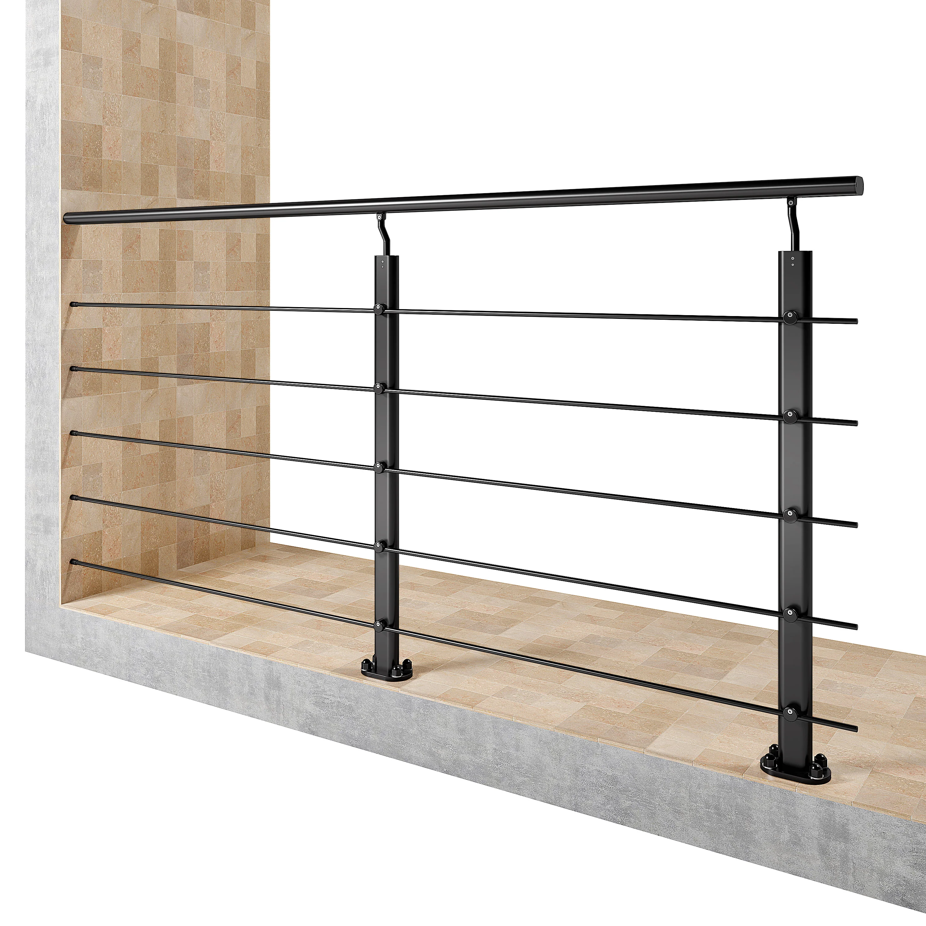 Ringhiera Balaustra in Alluminio Nero Opaco o Argento Opaco L. 100/150/200 cm a Montaggio a Pavimento, con Supporto di Collegamento a Parete - Image 4