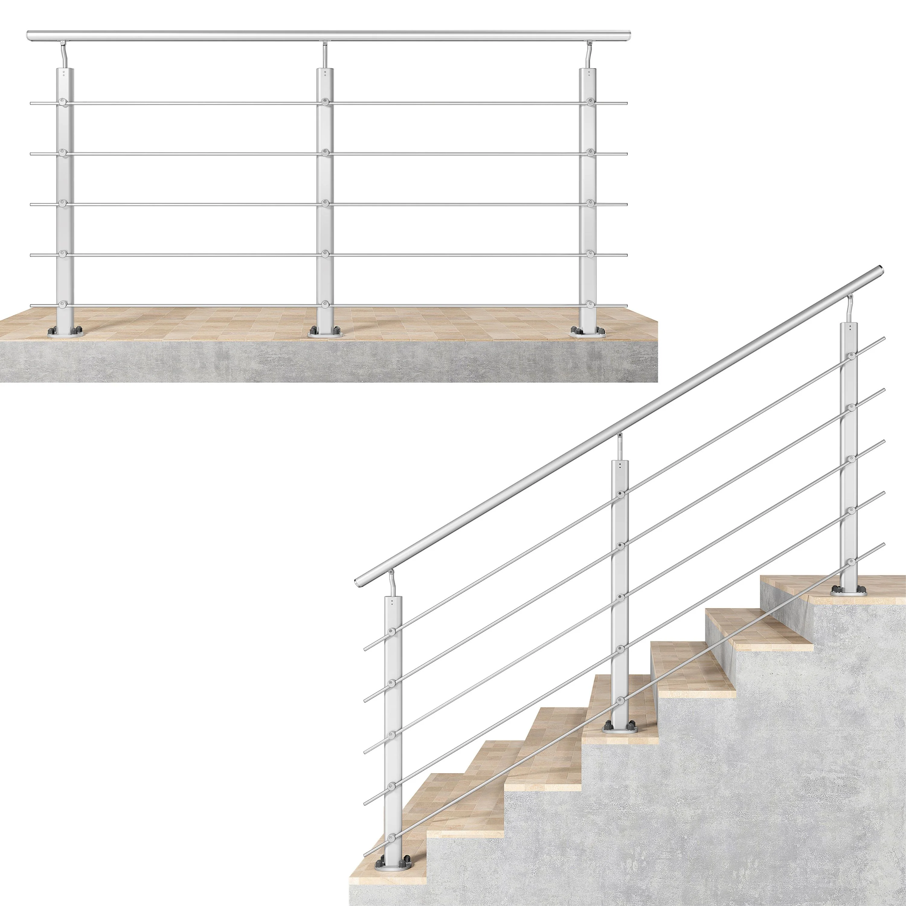 Ringhiera Parapetto in Alluminio Argento o Nero Opaco — Disponibile in 3 Misure: L. 100/150/200 cm — Montaggio a Pavimento per Interni ed Esterni - Image 16