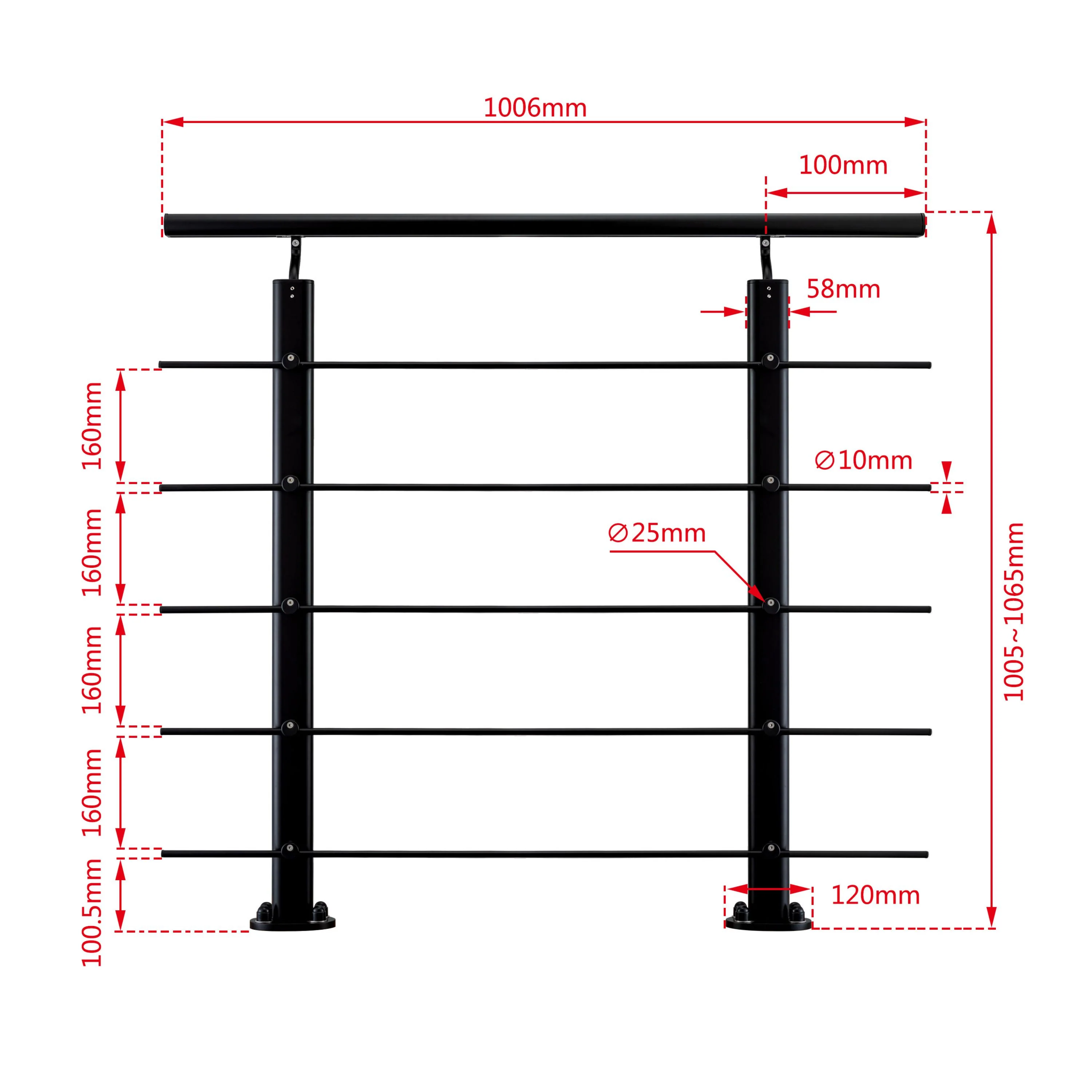 Ringhiera Parapetto in Alluminio Argento o Nero Opaco — Disponibile in 3 Misure: L. 100/150/200 cm — Montaggio a Pavimento per Interni ed Esterni - Image 20