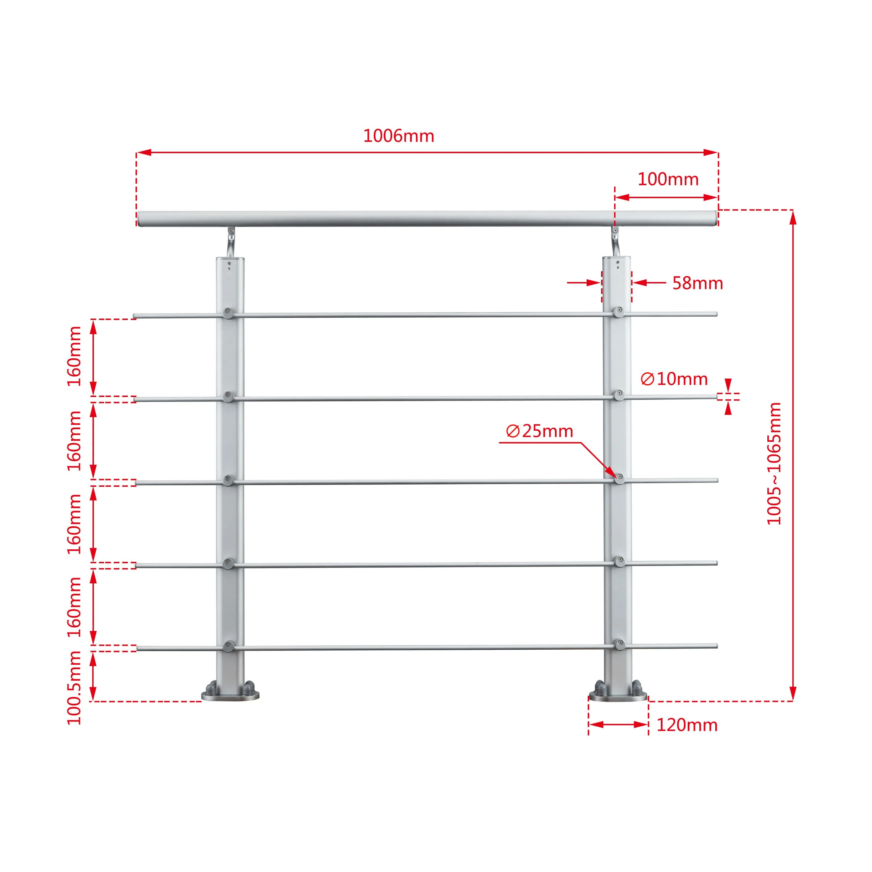 Ringhiera Parapetto in Alluminio Argento o Nero Opaco — Disponibile in 3 Misure: L. 100/150/200 cm — Montaggio a Pavimento per Interni ed Esterni - Image 21