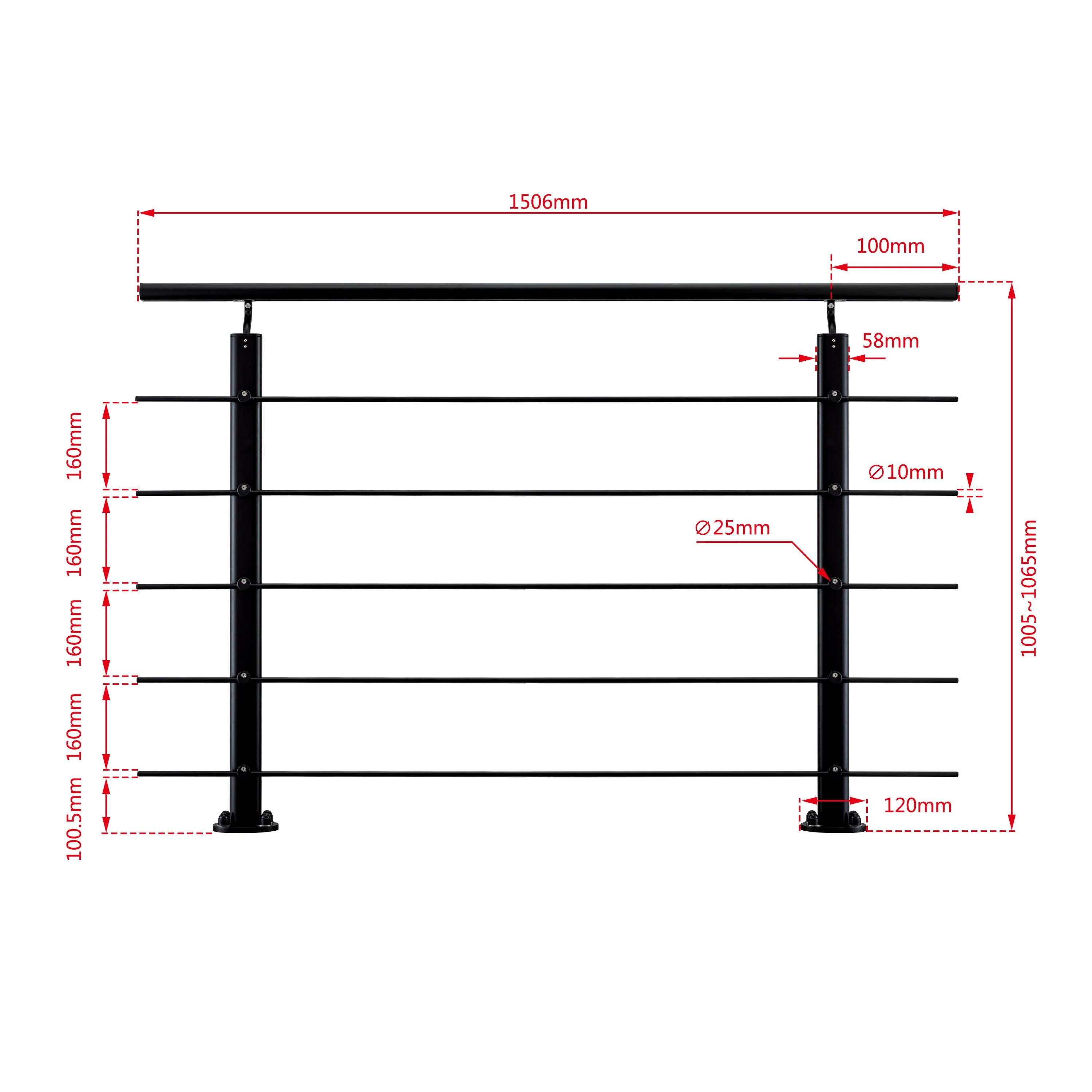 Ringhiera Parapetto in Alluminio Argento o Nero Opaco — Disponibile in 3 Misure: L. 100/150/200 cm — Montaggio a Pavimento per Interni ed Esterni - Image 22
