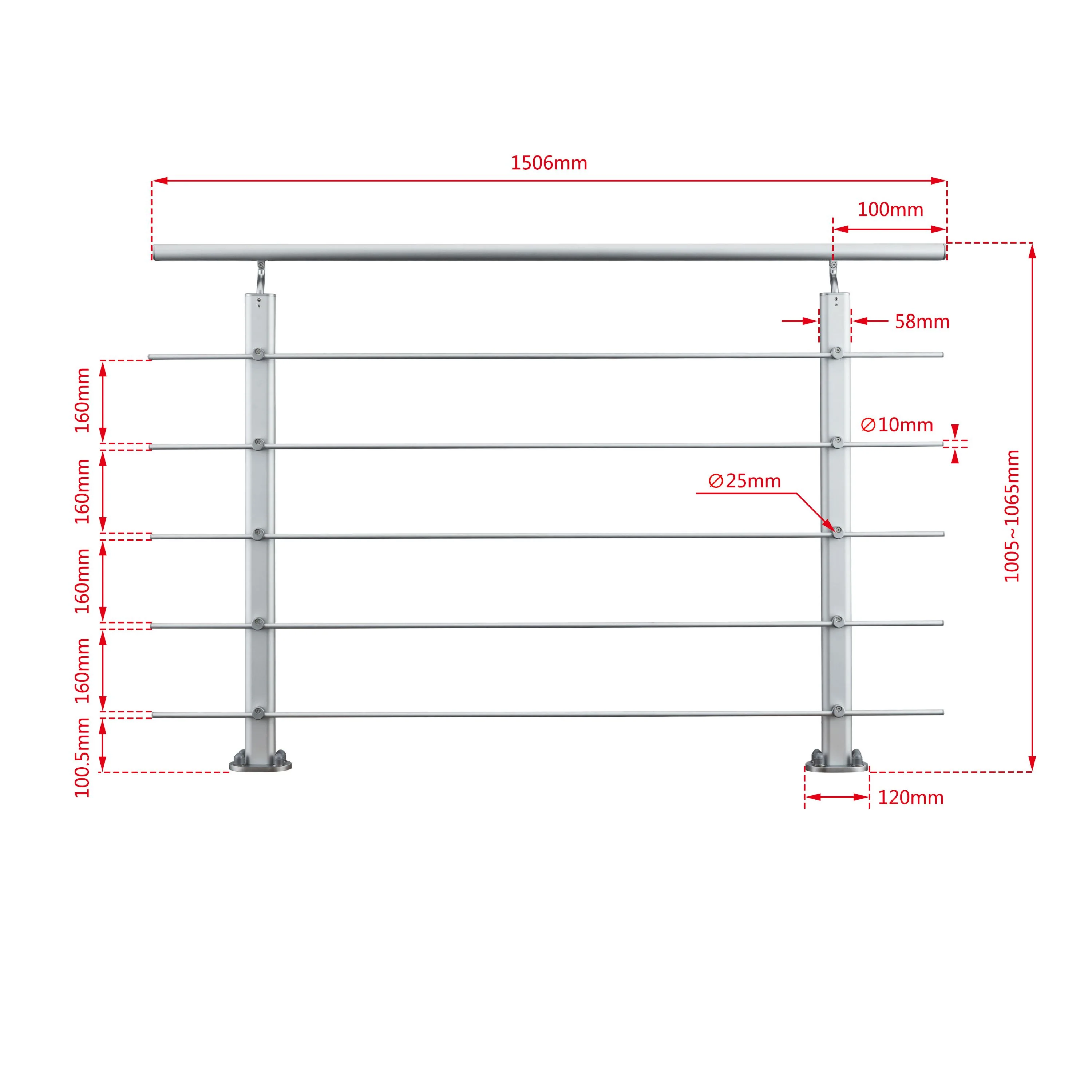 Ringhiera Parapetto in Alluminio Argento o Nero Opaco — Disponibile in 3 Misure: L. 100/150/200 cm — Montaggio a Pavimento per Interni ed Esterni - Image 23