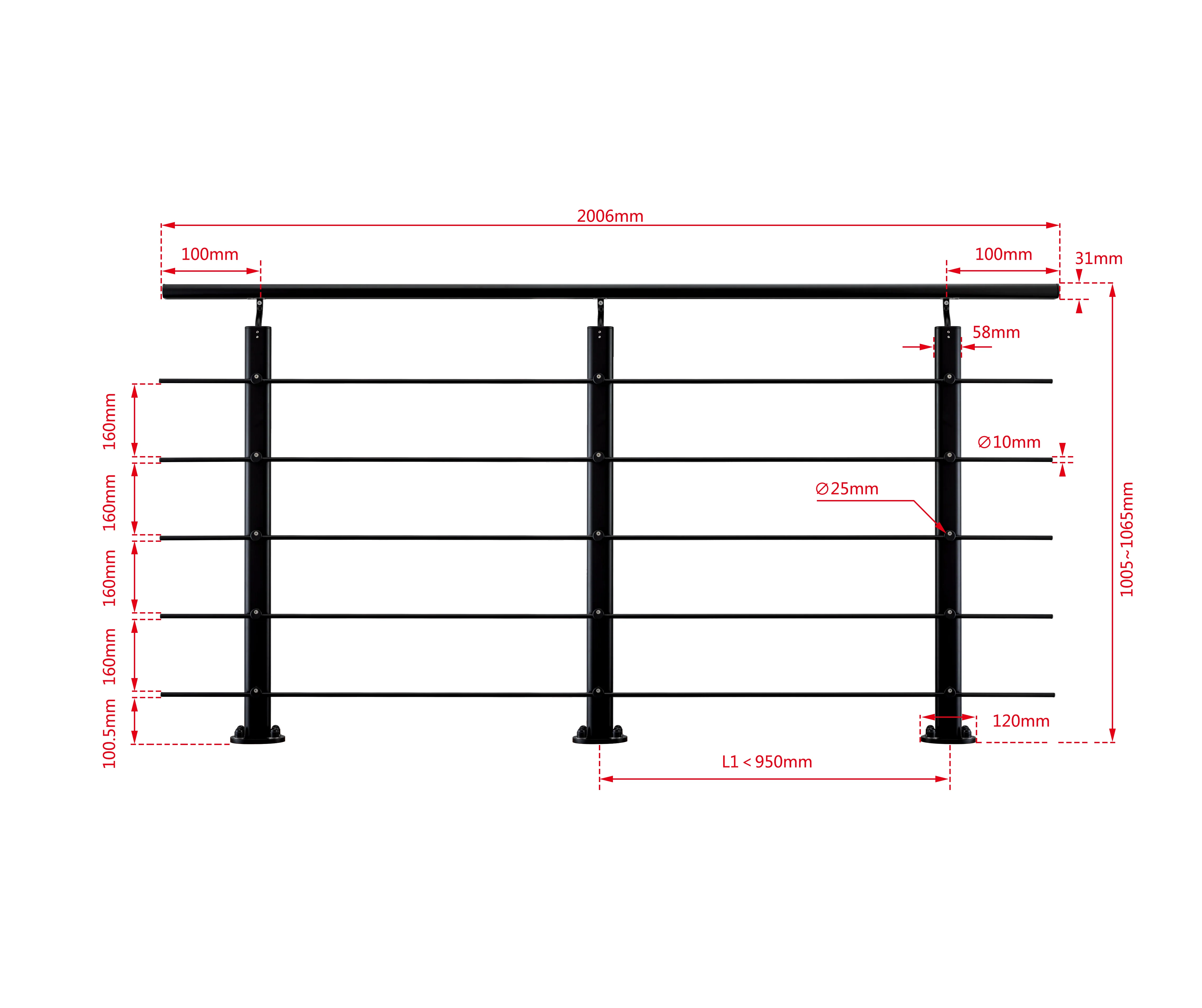 Ringhiera Parapetto in Alluminio Argento o Nero Opaco — Disponibile in 3 Misure: L. 100/150/200 cm — Montaggio a Pavimento per Interni ed Esterni - Image 24