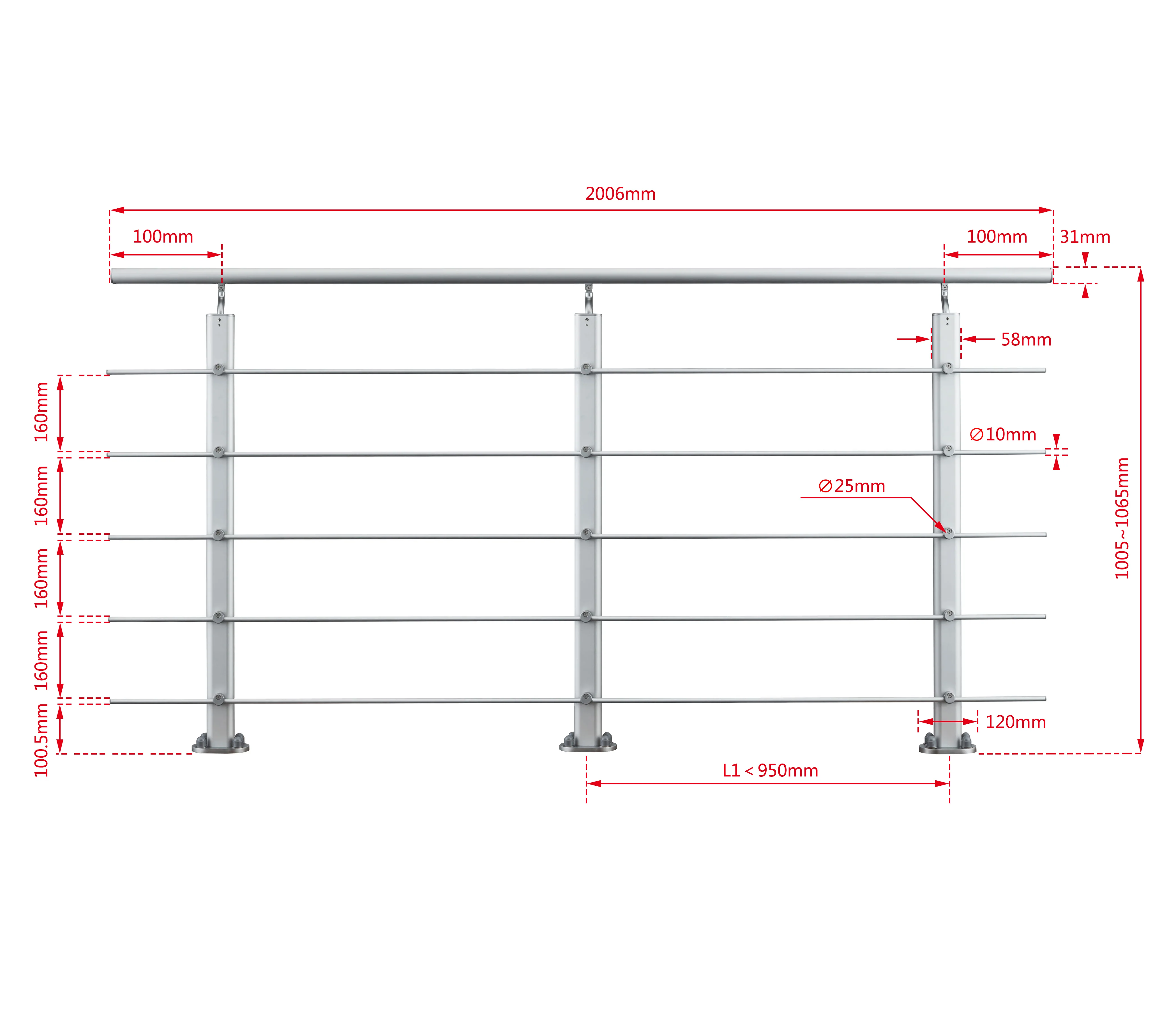 Ringhiera Parapetto in Alluminio Argento o Nero Opaco — Disponibile in 3 Misure: L. 100/150/200 cm — Montaggio a Pavimento per Interni ed Esterni - Image 25