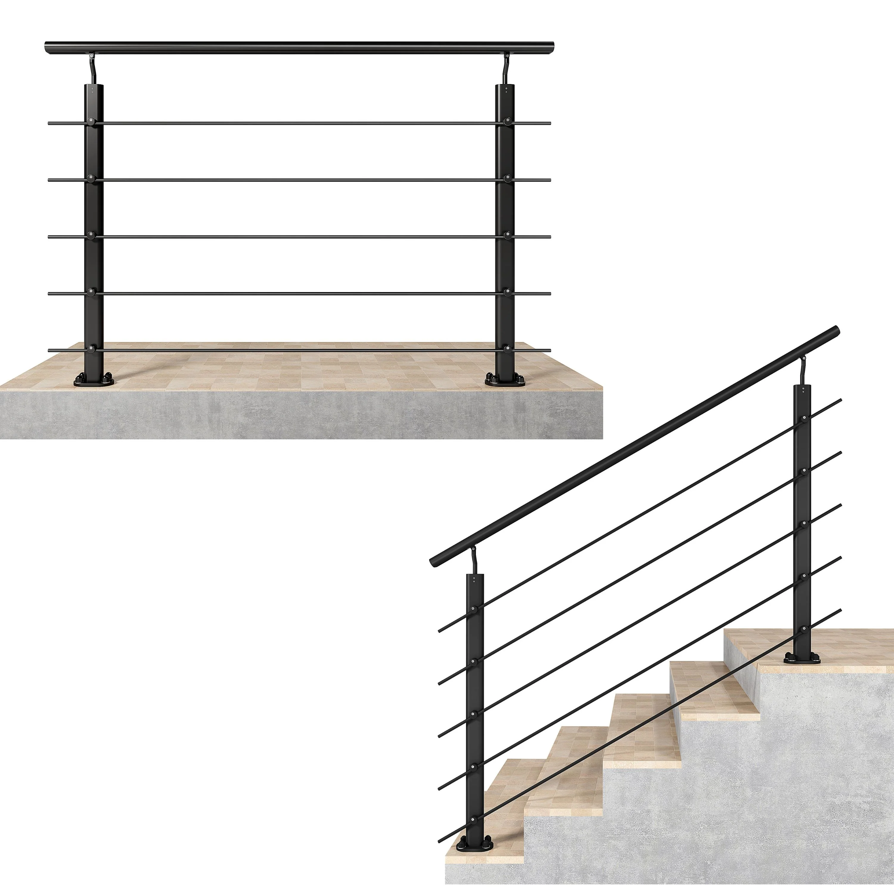 Ringhiera Parapetto in Alluminio Argento o Nero Opaco — Disponibile in 3 Misure: L. 100/150/200 cm — Montaggio a Pavimento per Interni ed Esterni - Image 6