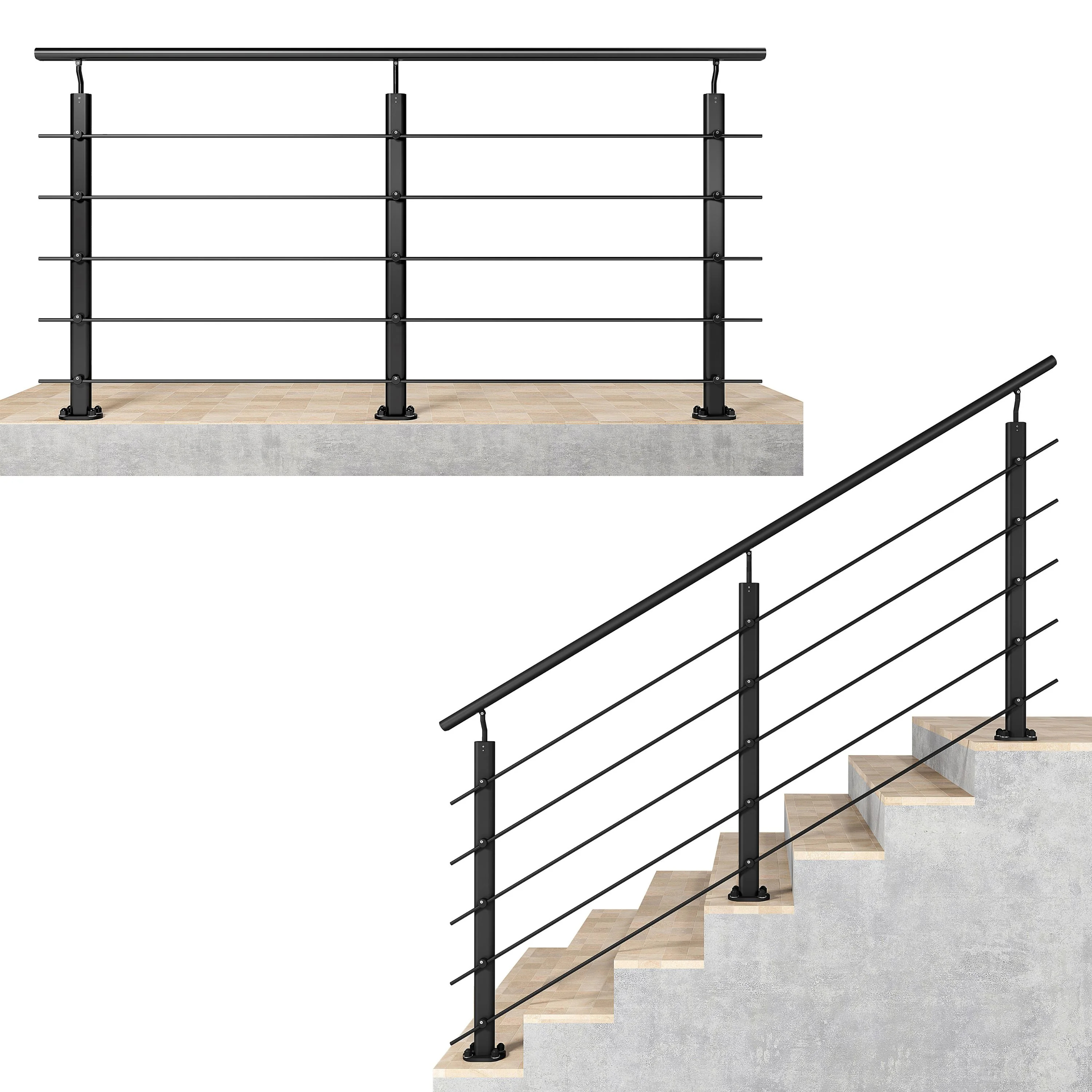 Ringhiera Parapetto in Alluminio Argento o Nero Opaco — Disponibile in 3 Misure: L. 100/150/200 cm — Montaggio a Pavimento per Interni ed Esterni - Image 7