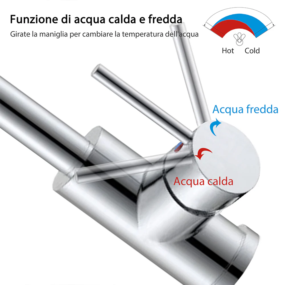 Rubinetto da Cucina, Miscelatore Monocomando per Lavello, Miscelatore Monocomando per Lavello in Acciaio Inox, Ruotabile di 360° - Image 4
