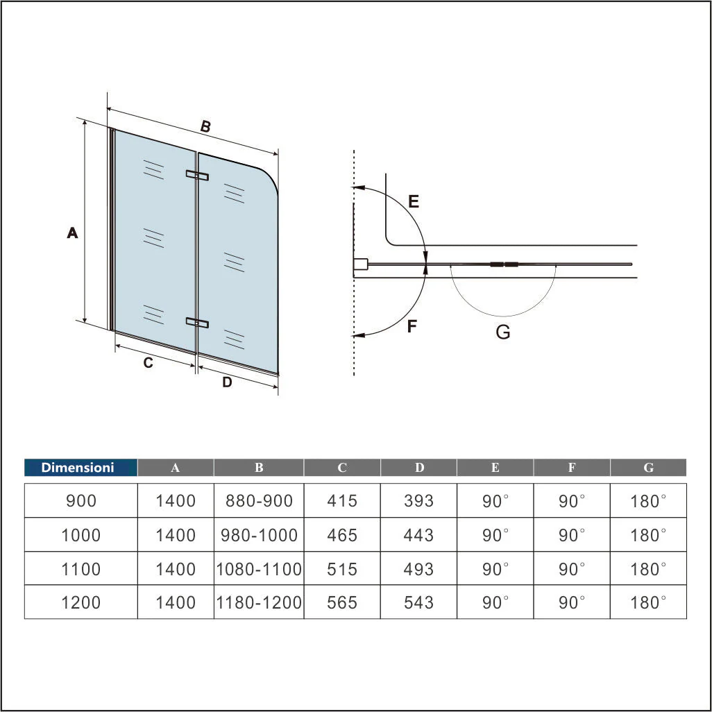 Sopravasca da Bagno Parete Vasca Doccia 90/100/110/120x140 cm Due Ante Movibili Vetro Temperato Trasparente 6 mm Anticalcare Telaio Nero Opaco - Image 10