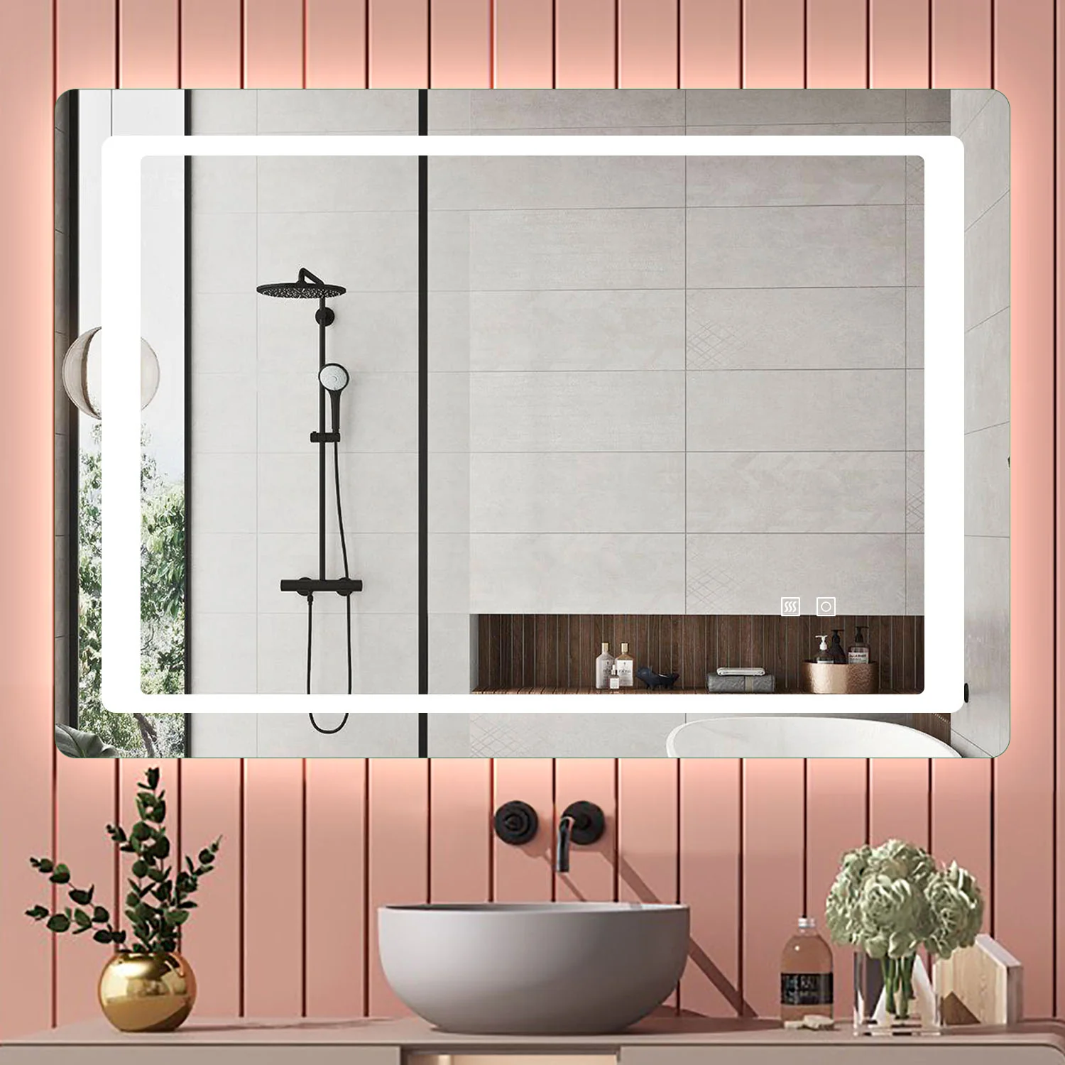 Aica 90×65cm Specchio da Bagno LED Quadrato, Anti Nebbia, Doppio Controllo Intelligente - Image 12