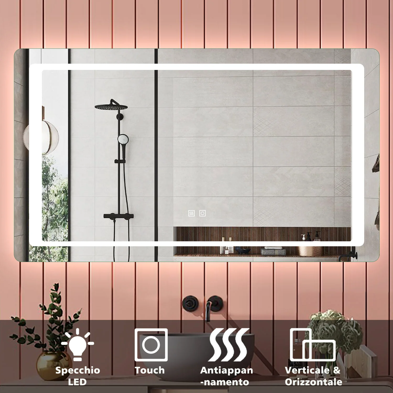 Aica 90×65cm Specchio da Bagno LED Quadrato, Anti Nebbia, Doppio Controllo Intelligente - Image 14