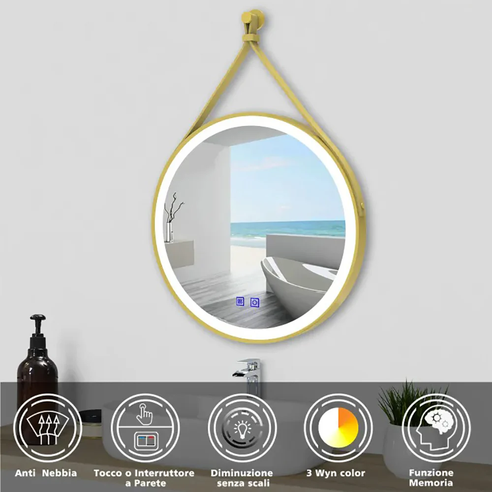 AICA Specchio da bagno rotondo con LED con antiappannamento, 3 temperature di colore e memoria per interruzione di corrente - Image 2