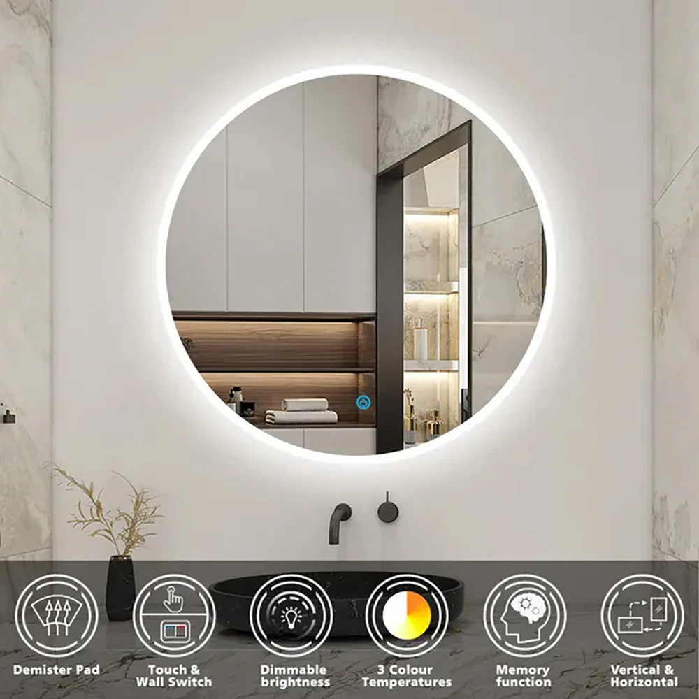 Specchio Da Bagno Rotondo Da 100cm con LED A, Anti Nebbia, Touch, 3 Temperature Colore