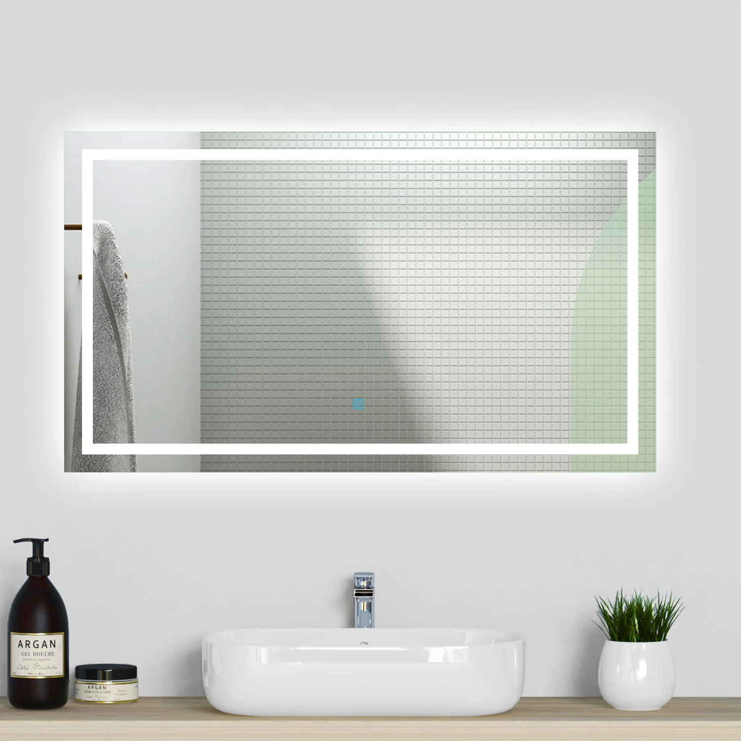 Aica Specchio da Bagno Rettangolare a LED Specchio da Toeletta Specchio da Parete, Luce Bianca 6000K, Anti-fog, Tocco,IP44 - Image 3