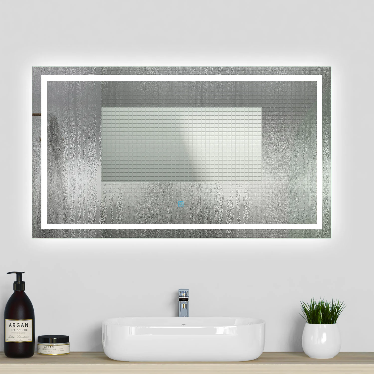Aica Specchio da Bagno Rettangolare a LED Specchio da Toeletta Specchio da Parete, Luce Bianca 6000K, Anti-fog, Tocco,IP44 - Image 4