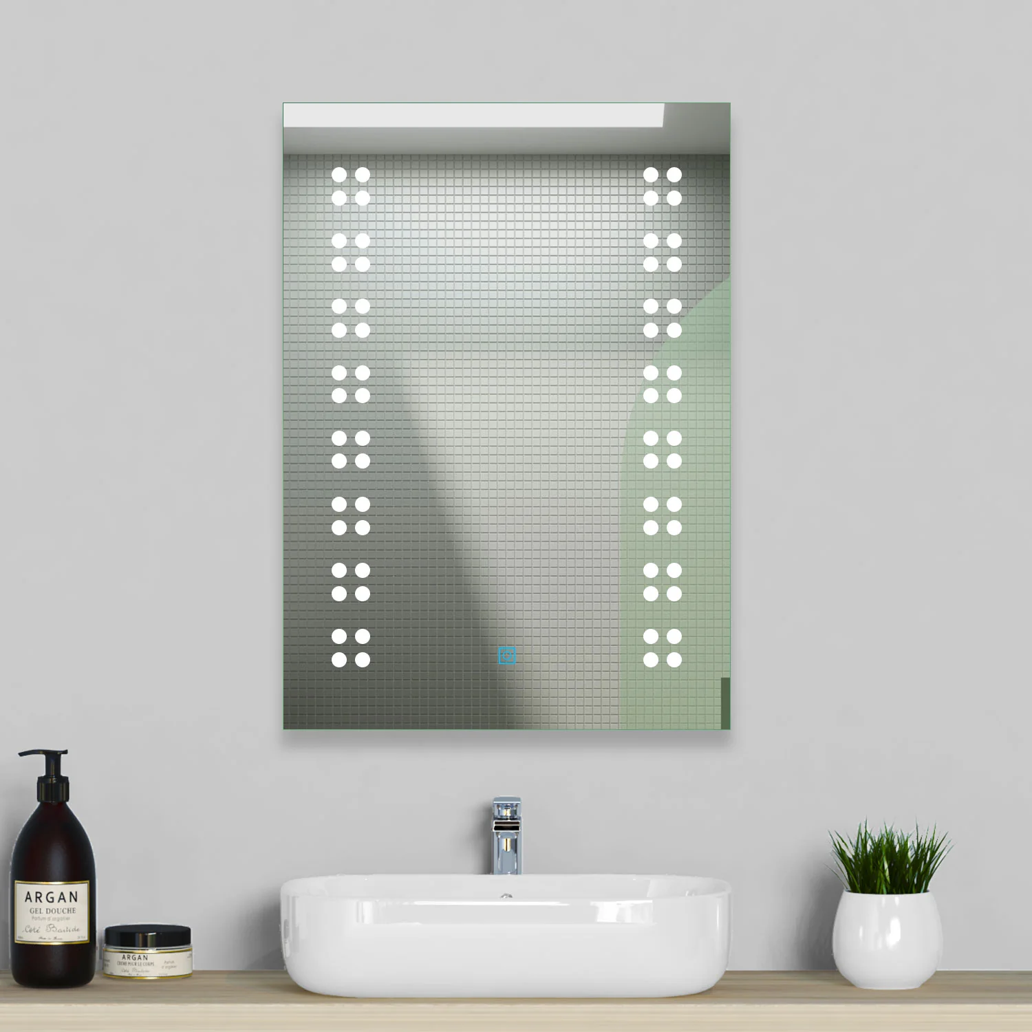 Aica Specchio da Bagno Rettangolare a LED Specchio da Toeletta Specchio da Parete, Luce Bianca 6000K, Antiappannamento, Tocco,IP44 - Image 3