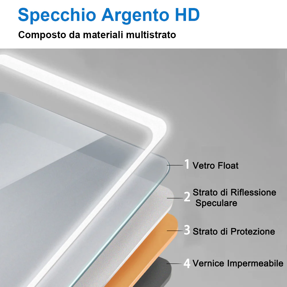 Aica Specchio da Bagno Rettangolare a LED Specchio da Toeletta Specchio da Parete, Luce Bianca 6000K, Antiappannamento, Touch, IP44 - Image 3