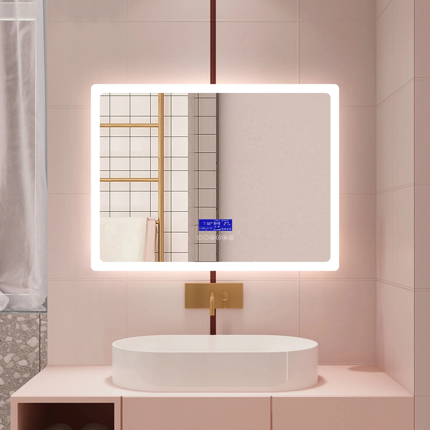 Aica Quadrato LED Specchio da Bagno Specchio Cosmetico 6000K Bianco Freddo Soft Light Touch Control