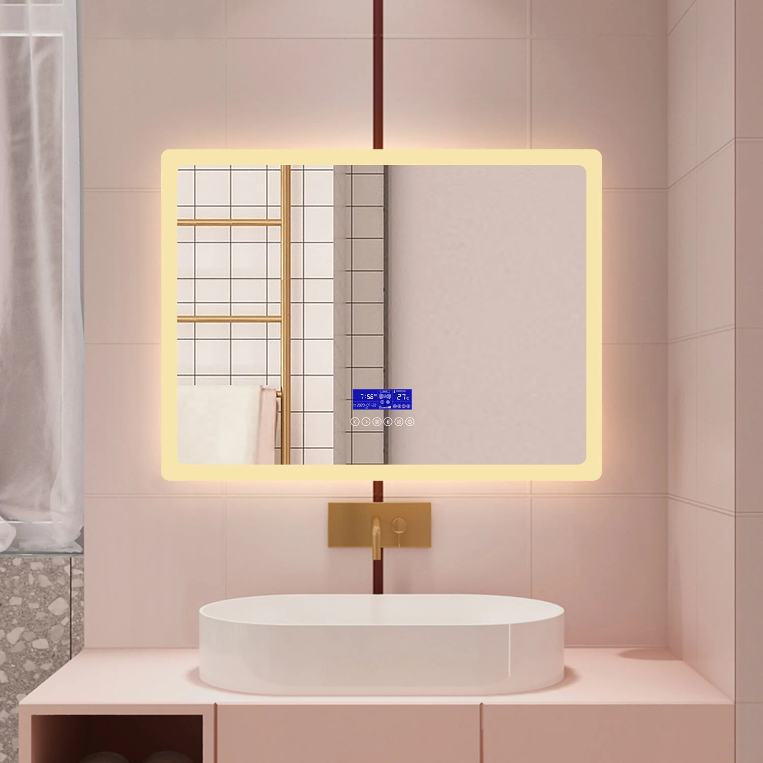 Aica Quadrato LED Specchio da Bagno Specchio Cosmetico 6000K Bianco Freddo Soft Light Touch Control - Image 2