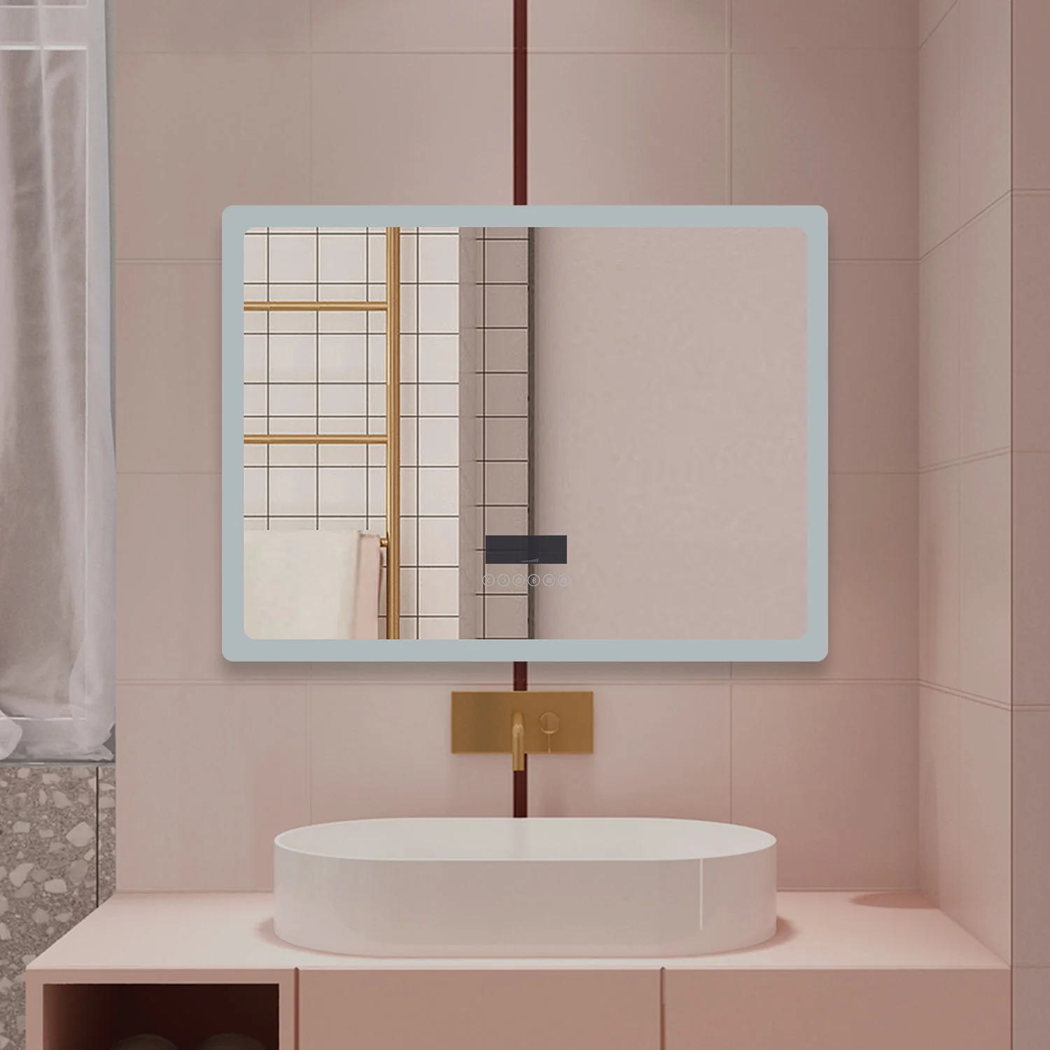 Aica Quadrato LED Specchio da Bagno Specchio Cosmetico 6000K Bianco Freddo Soft Light Touch Control - Image 4