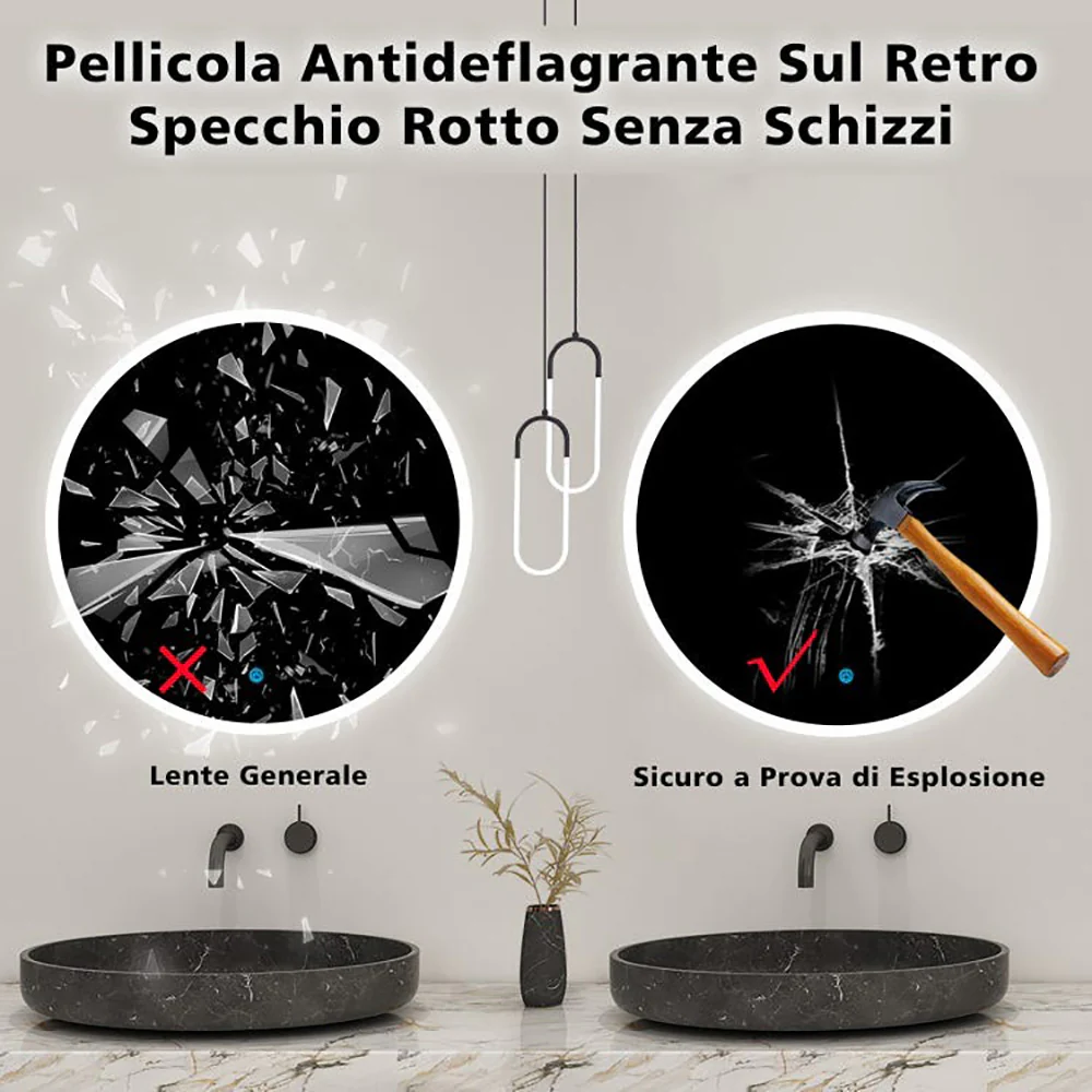 Specchio Da Bagno Rotondo Da 90cm con LED. Antiappannamento. Touch. 3 Temperature Colore - Image 4