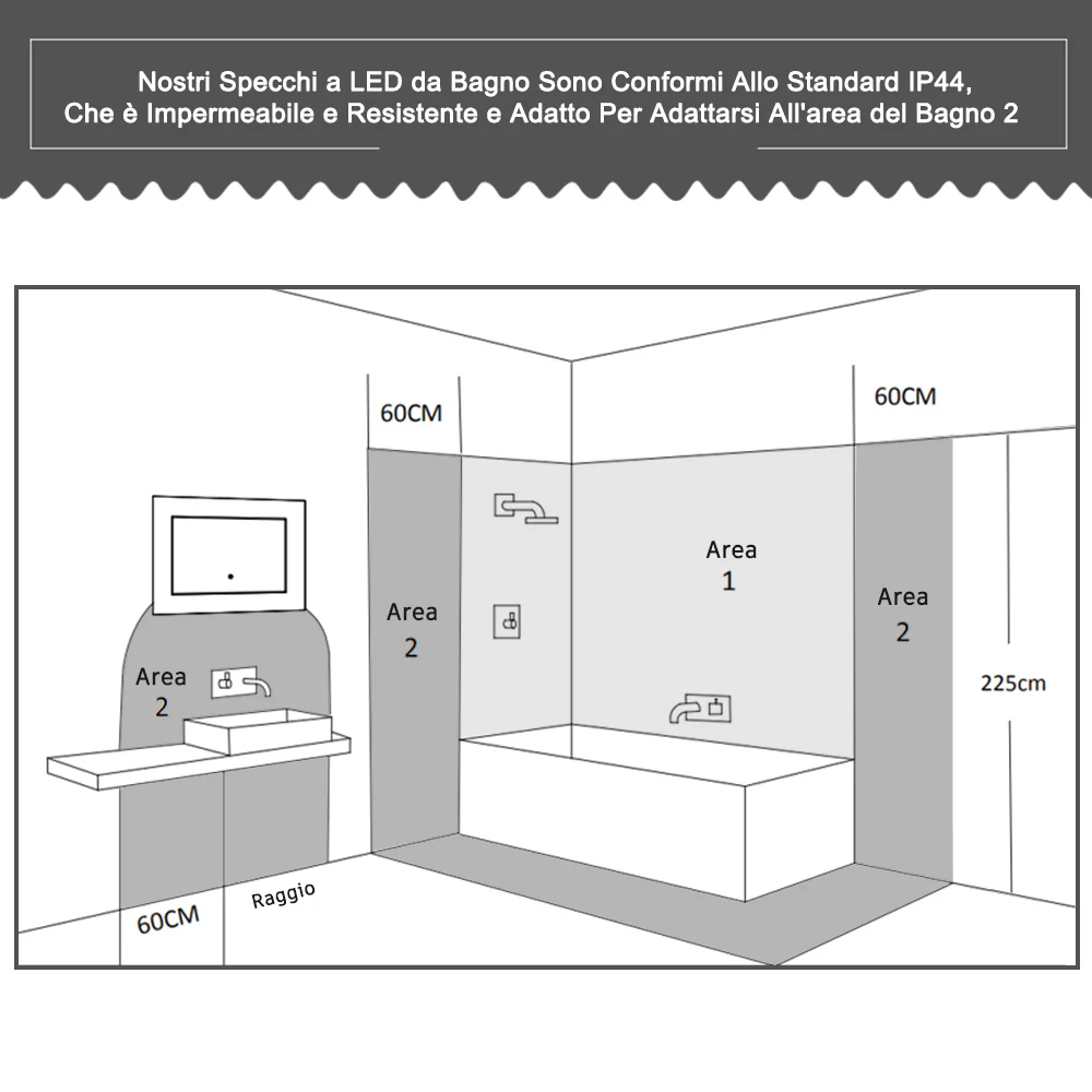 Aica60 × 45 cm LED Quadrato Specchio da Bagno Anti-appannamento Interruttore Touch ControlAica60 × 45 cm LED Quadrato Specchio da Bagno Anti-appannamento Interruttore Touch Control - Image 7