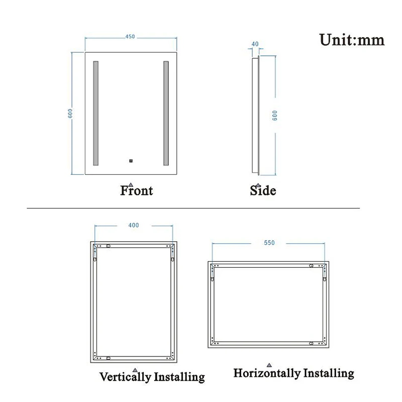 Aica60 × 45 cm LED Quadrato Specchio da Bagno Anti-appannamento Interruttore Touch ControlAica60 × 45 cm LED Quadrato Specchio da Bagno Anti-appannamento Interruttore Touch Control - Image 8