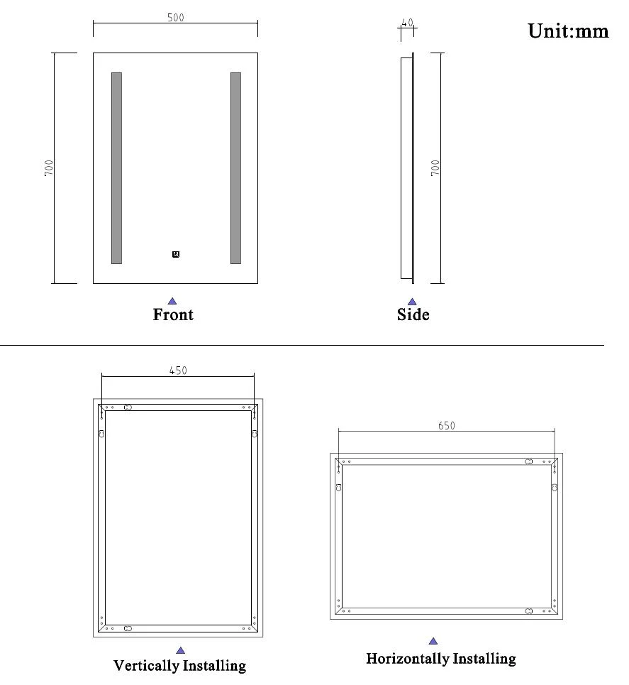 Aica60 × 45 cm LED Quadrato Specchio da Bagno Anti-appannamento Interruttore Touch ControlAica60 × 45 cm LED Quadrato Specchio da Bagno Anti-appannamento Interruttore Touch Control - Image 9