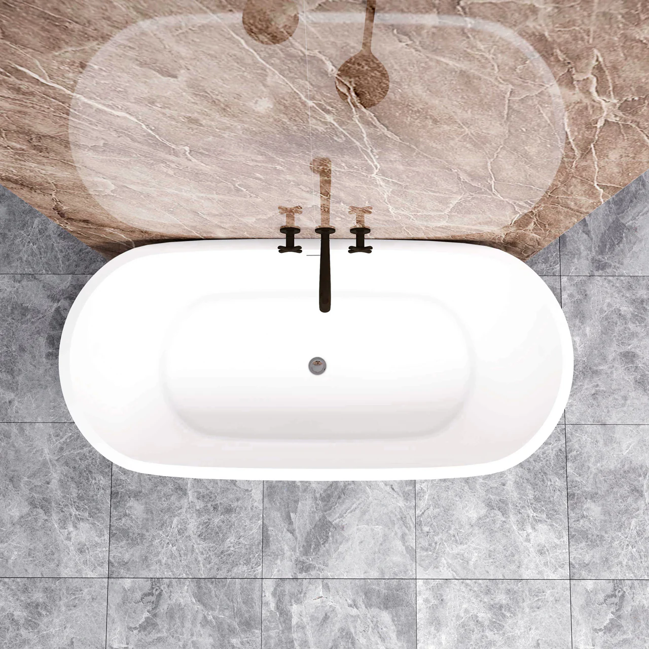 Vasca da Bagno a Isola 150x70x58 cm/170x80x58 Vasca da Bagno Freestanding in Acrilico Bianco Ovale - Image 4