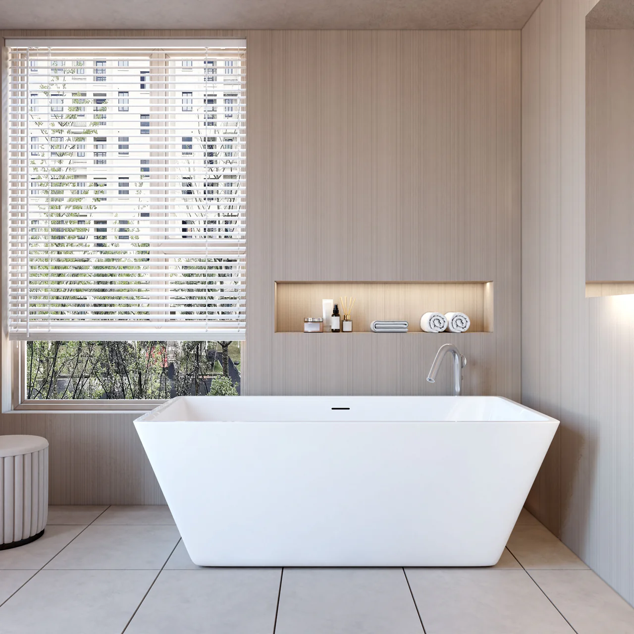 Vasca da Bagno a Isola 150x72x56/170x80x58 cm Vasca da Bagno Freestanding in Acrilico Bianco Rettangolare - Image 3