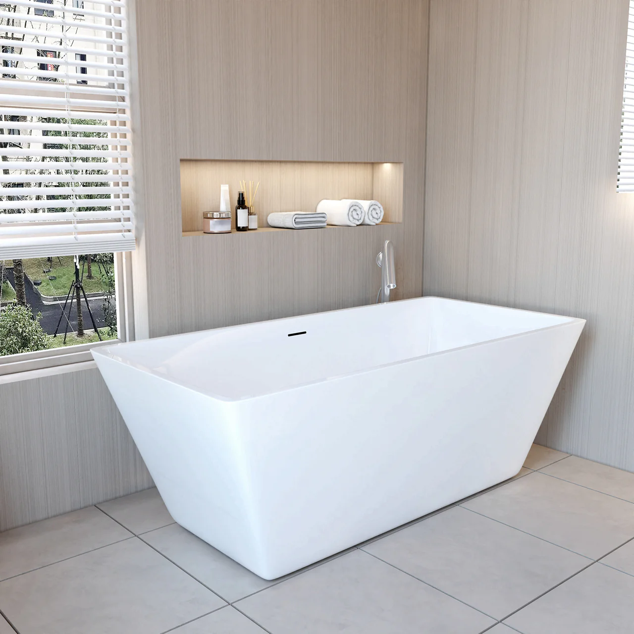 Vasca da Bagno a Isola 150x72x56/170x80x58 cm Vasca da Bagno Freestanding in Acrilico Bianco Rettangolare - Image 4