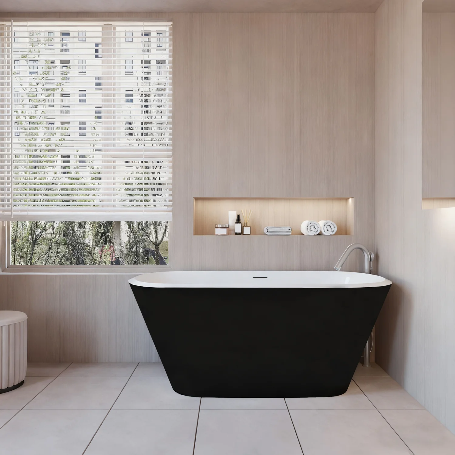 Vasca da Bagno a Isola 150x72x60 /170x78x60cm Vasca da Bagno Freestanding in Acrilico Nero Ovale - Image 4