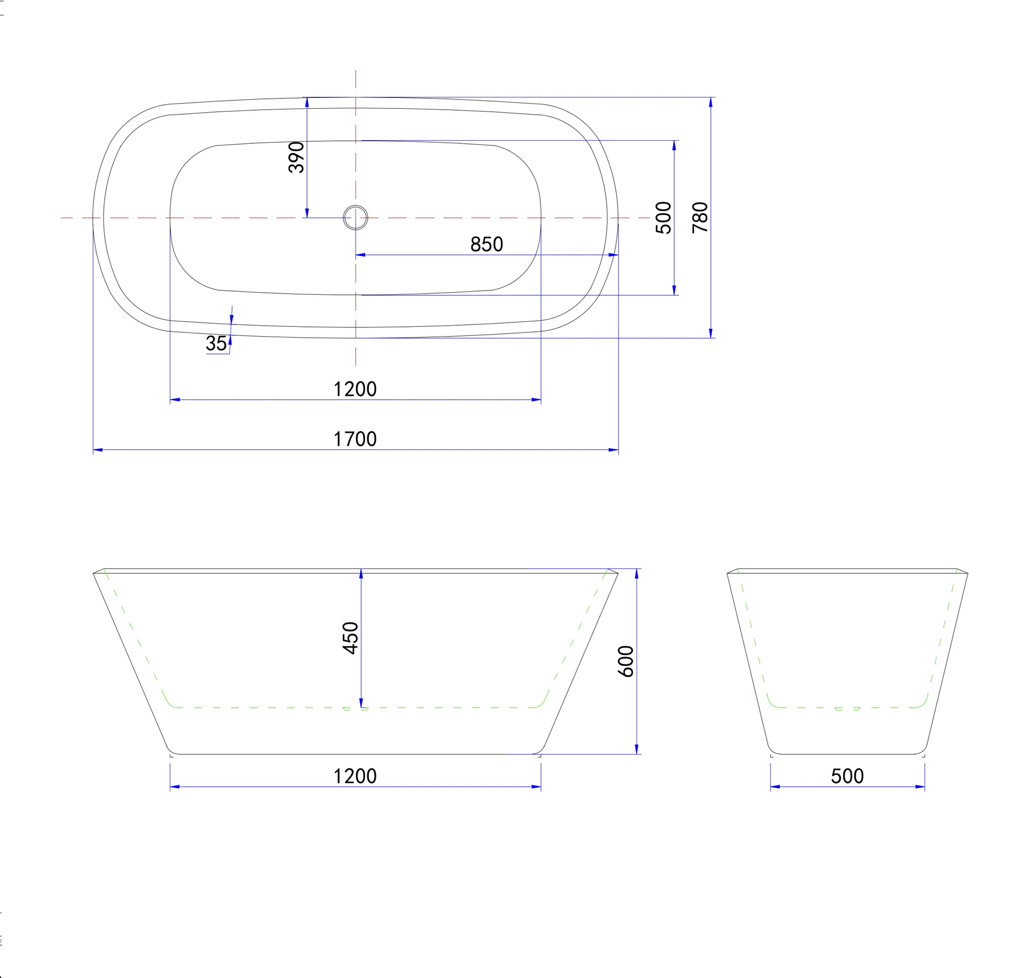 Vasca da Bagno a Isola 150x72x60 /170x78x60cm Vasca da Bagno Freestanding in Acrilico Nero Ovale - Image 6