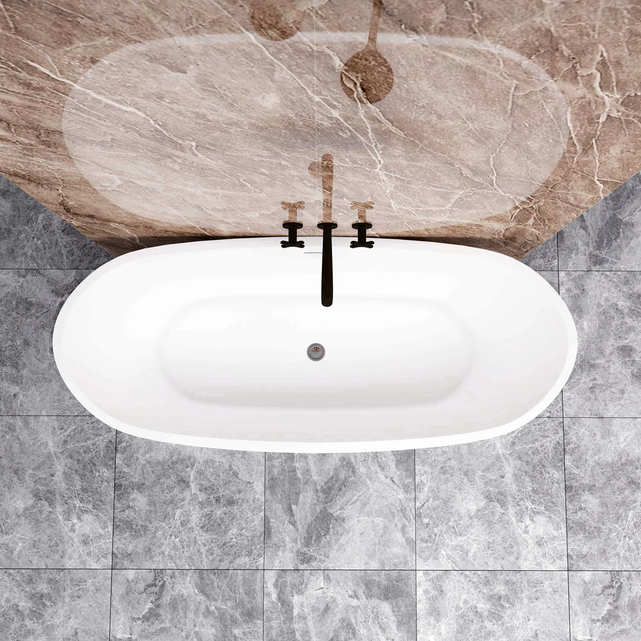 Vasca da Bagno a Isola 150x72x65/170x72x65 cm Vasca da Bagno Freestanding in Acrilico Bianco Barca Ovale - Image 4