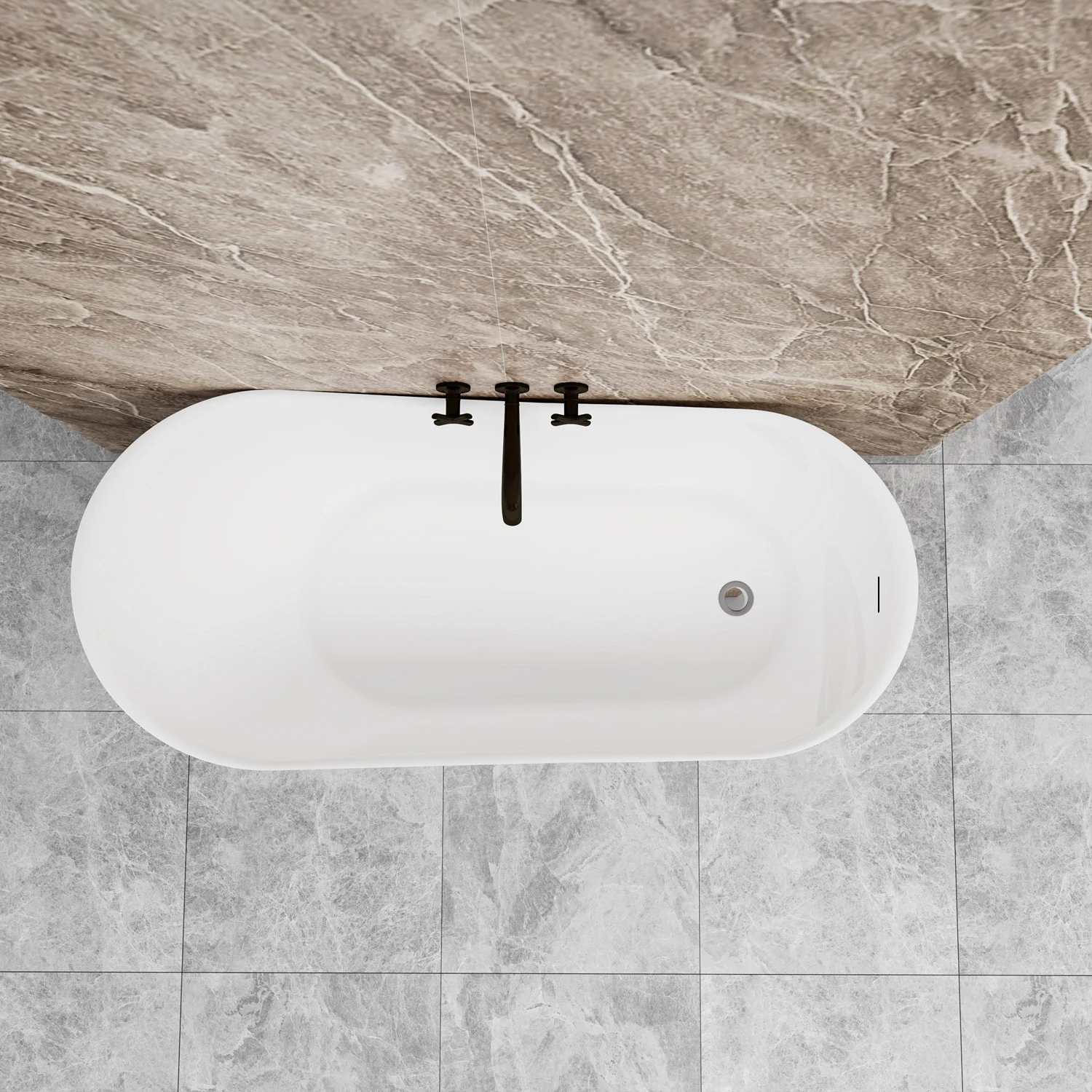 Vasca da Bagno a Isola 160x72x73 /170x78x73cm Vasca da Bagno Freestanding in Acrilico Bianco Ovale Irregolare - Image 3