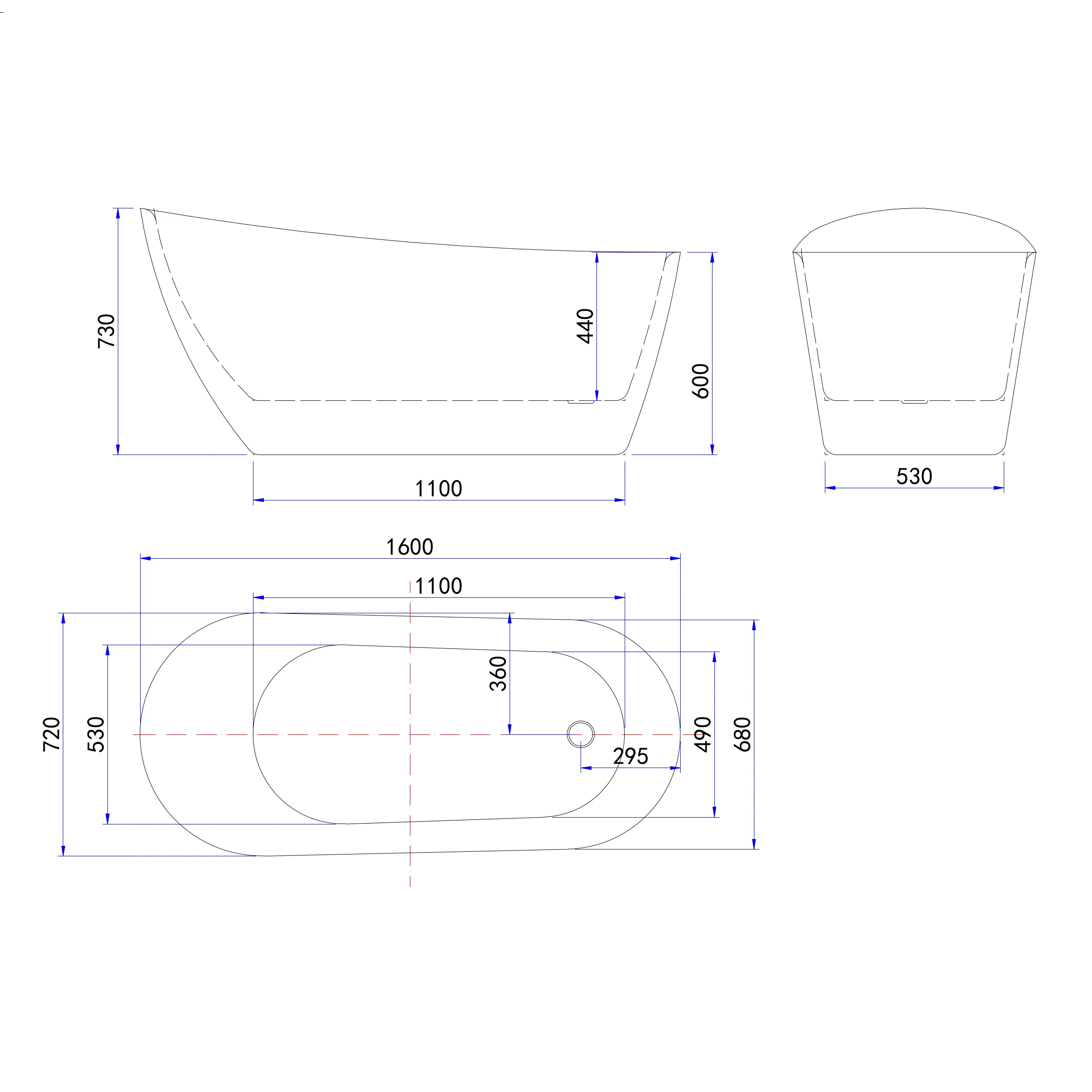 Vasca da Bagno a Isola 160x72x73 /170x78x73cm Vasca da Bagno Freestanding in Acrilico Bianco Ovale Irregolare - Image 6