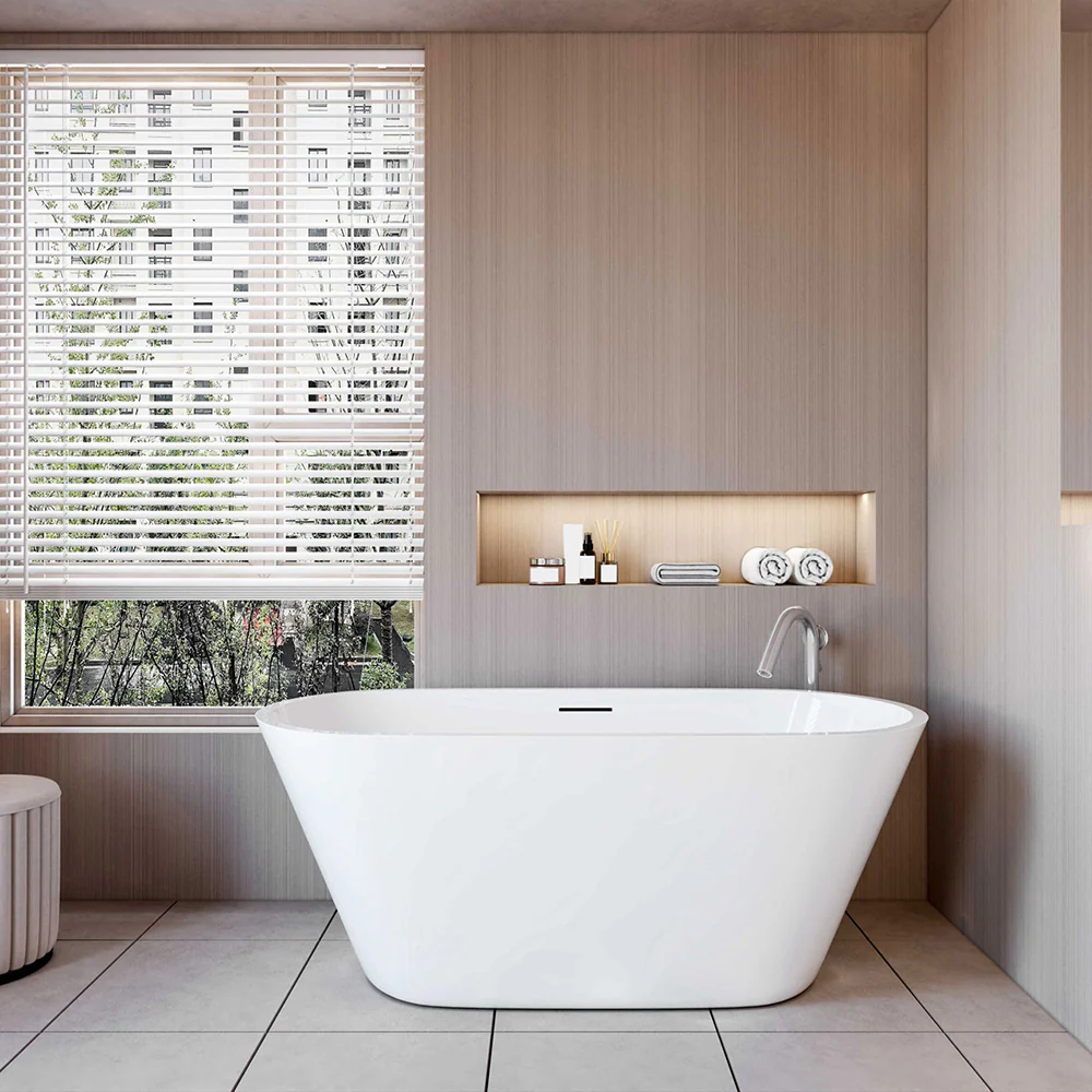 Vasca da Bagno a Isola Freestanding in Acrilico da 150x70x58 cm, Colore Bianco, Forma Ovale - Image 3