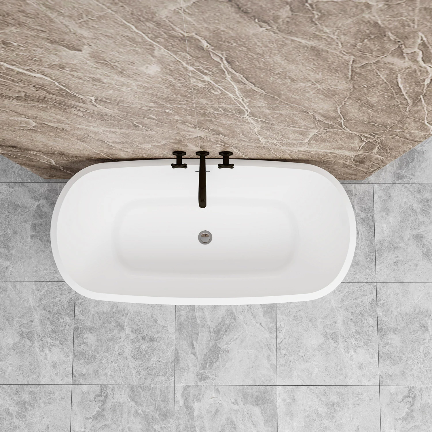 Vasca da Bagno a Isola Freestanding in Acrilico da 150x72x60 /170x78x60cm, Colore Nero, Forma Ovale - Image 4