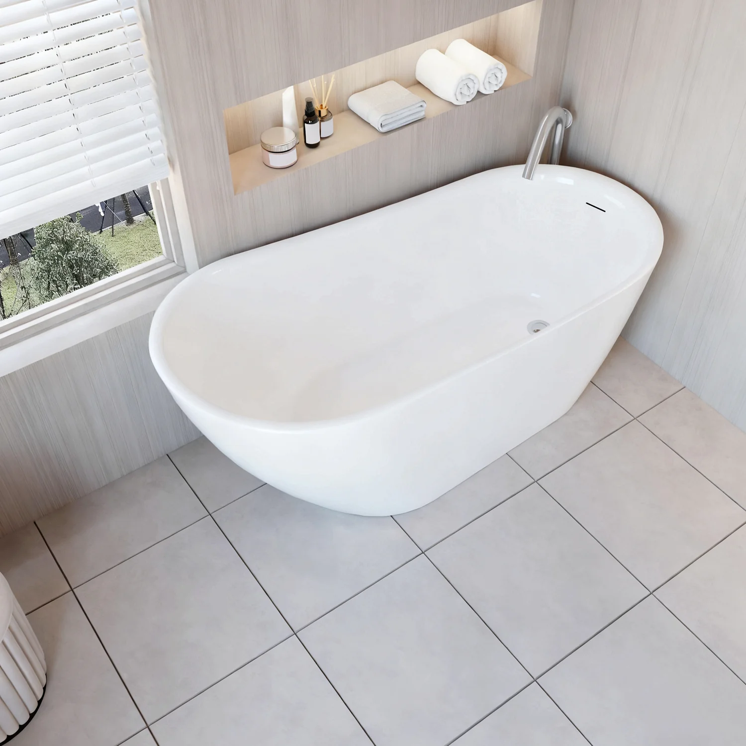 Vasca da Bagno a Isola Freestanding in Acrilico da 160x72x73 cm/170x78x73, Colore Bianco, Forma di Ovale Irregolare - Image 3