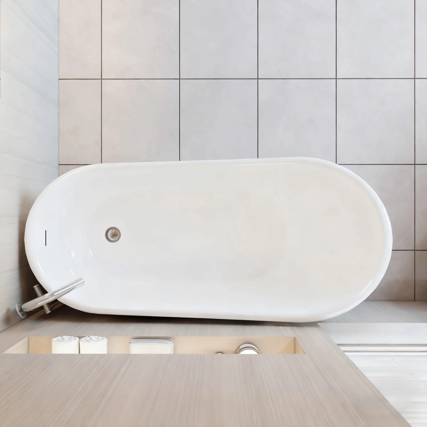 Vasca da Bagno a Isola Freestanding in Acrilico da 160x72x73 cm/170x78x73, Colore Bianco, Forma di Ovale Irregolare - Image 4