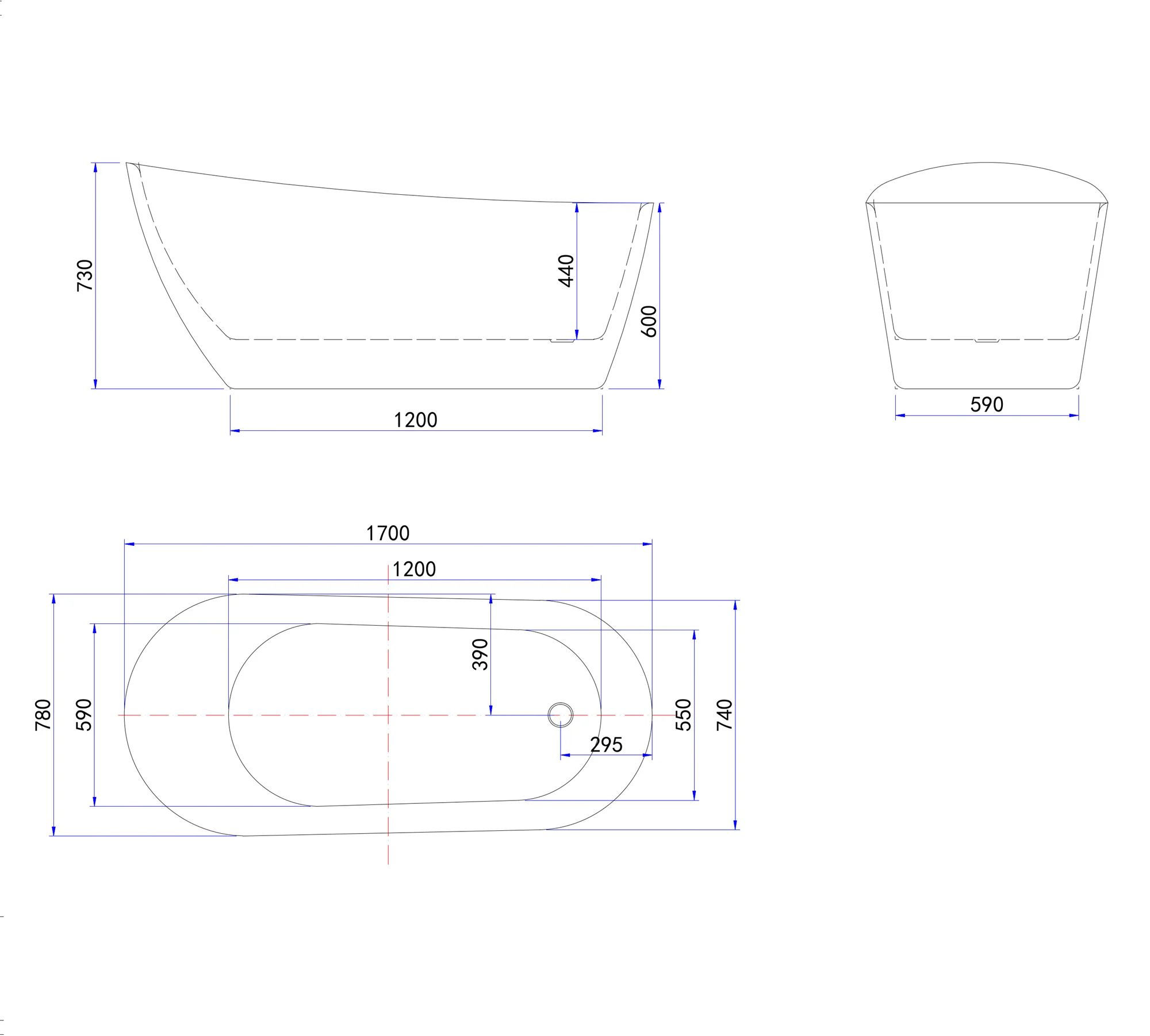 Vasca da Bagno a Isola Freestanding in Acrilico da 160x72x73 cm/170x78x73, Colore Bianco, Forma di Ovale Irregolare - Image 6