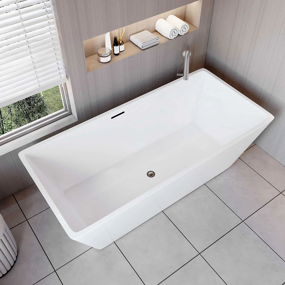 Vasca da Bagno a Isola Freestanding in Acrilico da 170x80x58 cm/150x72x56 cm, Colore Bianco, Forma Rettangolare - Image 4