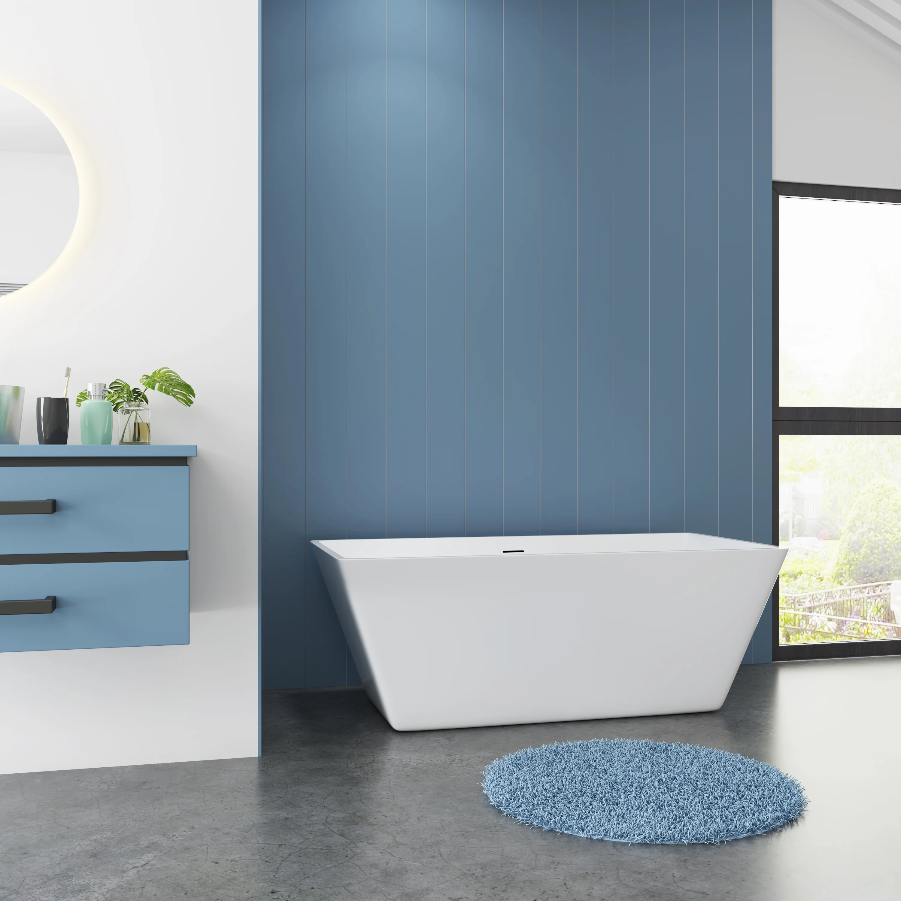 Vasca da Bagno a Isola Freestanding in Acrilico da 170x80x58 cm/150x72x56 cm, Colore Bianco, Forma Rettangolare - Image 8
