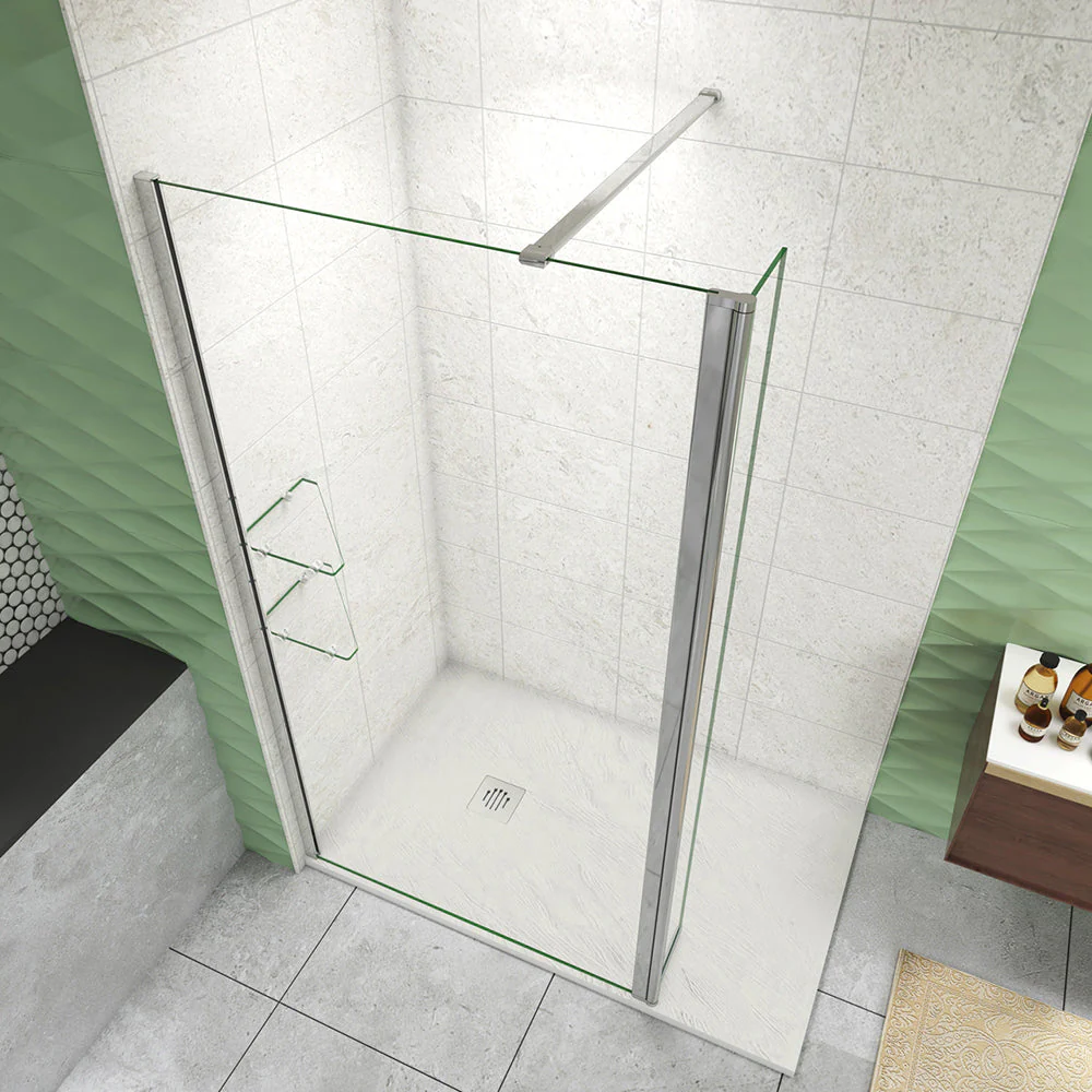 Walk In Parete Doccia 80-120cm Paretina Mobile 30/40cm Vetro Temperato 8mm Anticalcare 2 Ripiani Barra Stabilizzatrice da 140cm tagliabile
