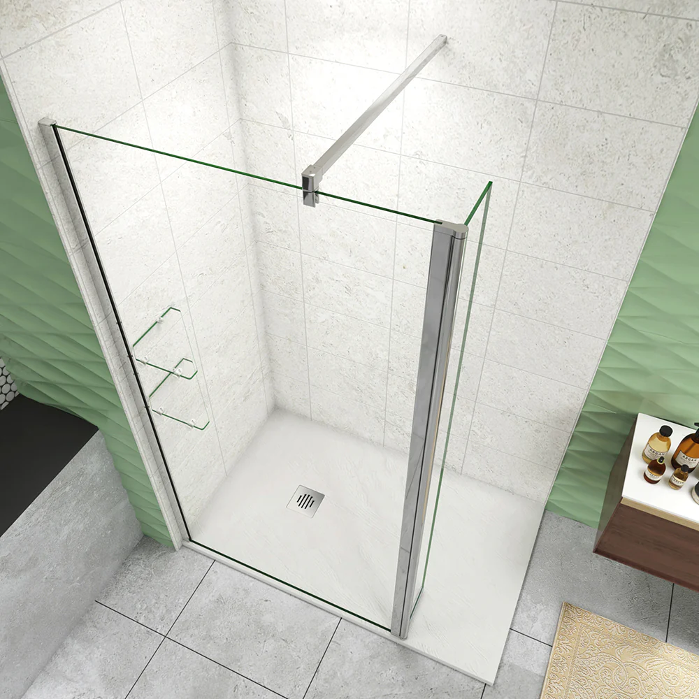 Walk In Parete Doccia 80-120cm  Paretina Mobile 30/40cm Vetro Temperato 8mm Anticalcare 2 Ripiani Mensole Barra Stabilizzatrice 90cm tagliabile